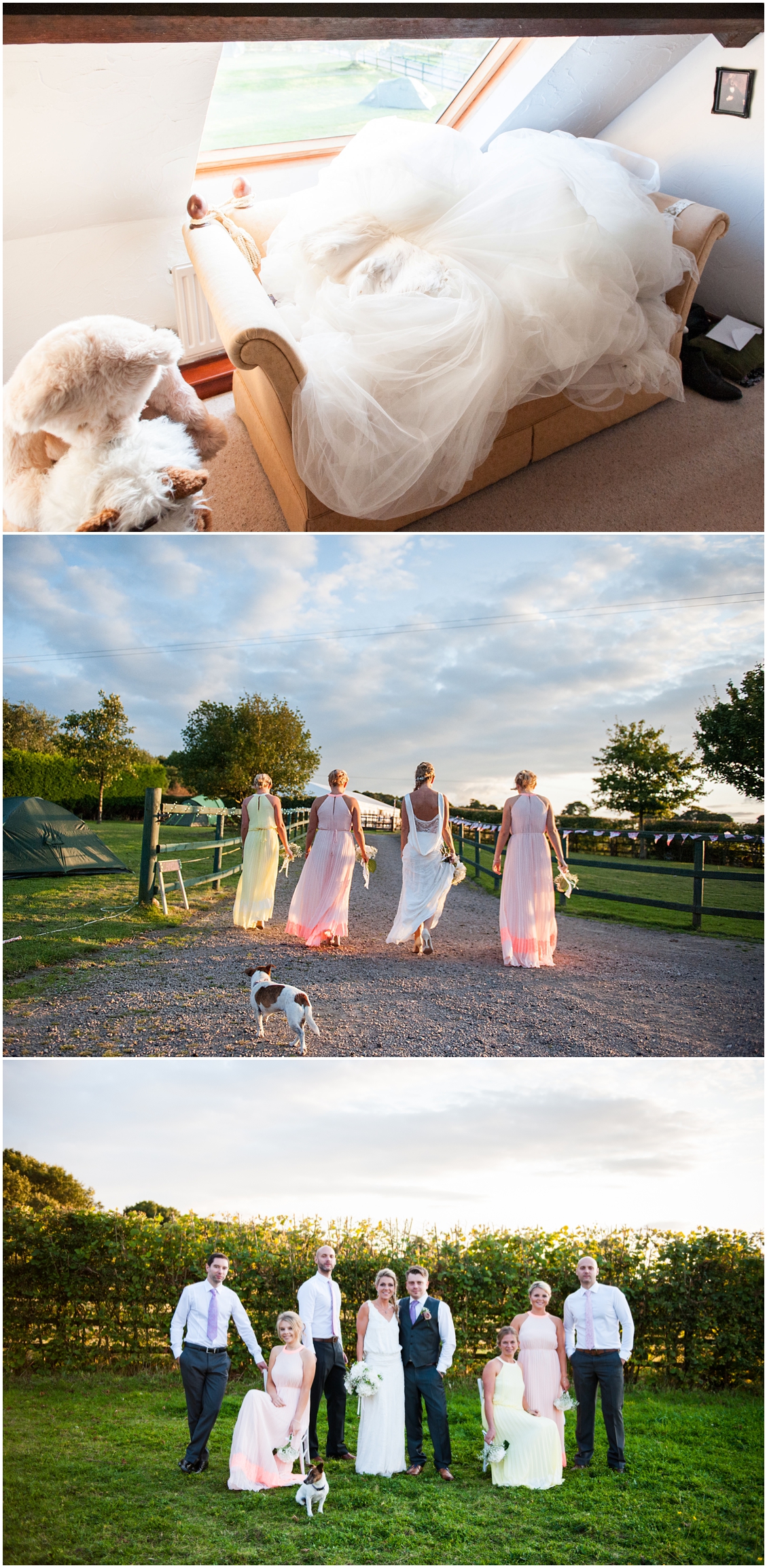 Laurie and Matt's DIY Wedding at their home on the farm with horses, sheep and three ceremonies, two dresses