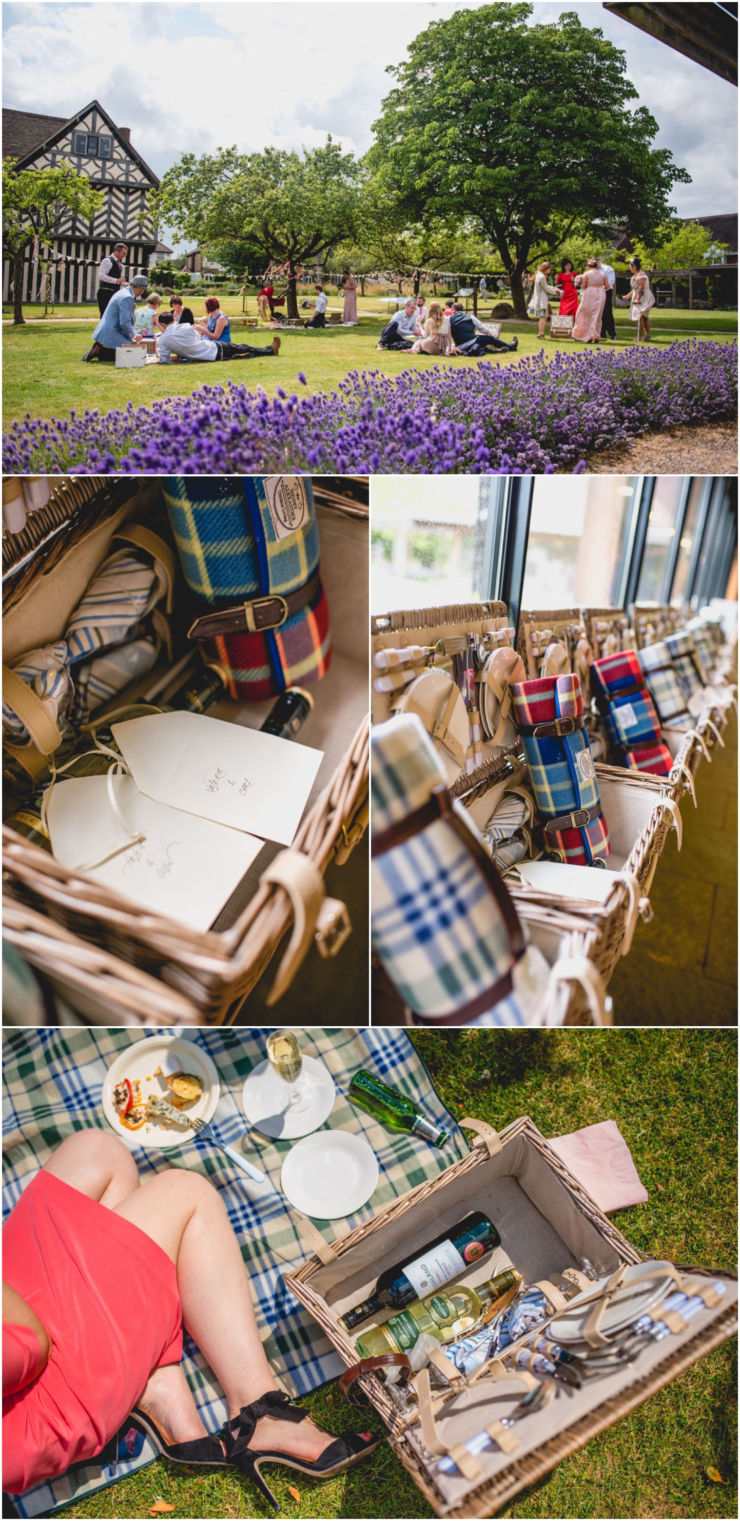 Daniella and Mark Wedding at Blakesley Hall in Birmingham, West Midlands by Lisa Carpenter Photography, Sutton Coldfield based wedding photographer, hampers, picnic