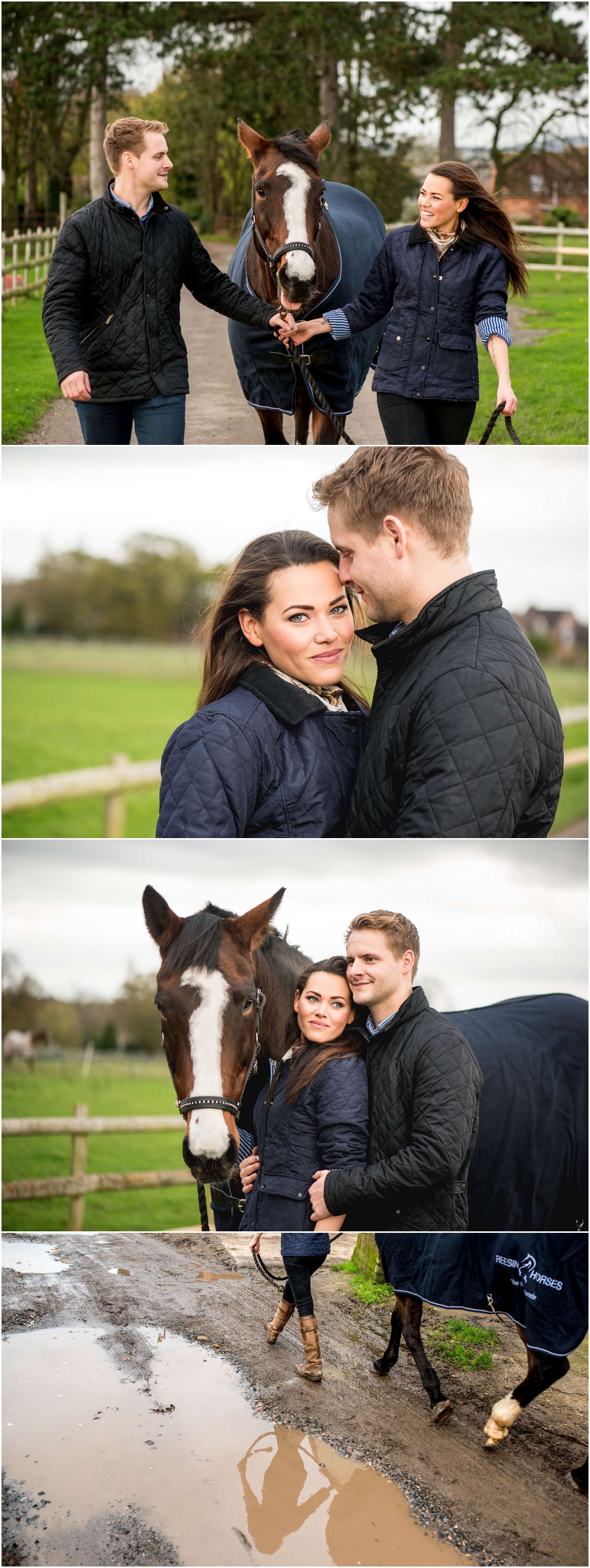 Sam and Lian's engagement shoot at the stables with horse Millie, wet and muddy with wellies by Lisa Carpenter Photography, West Midlands and Worcester based wedding photographer