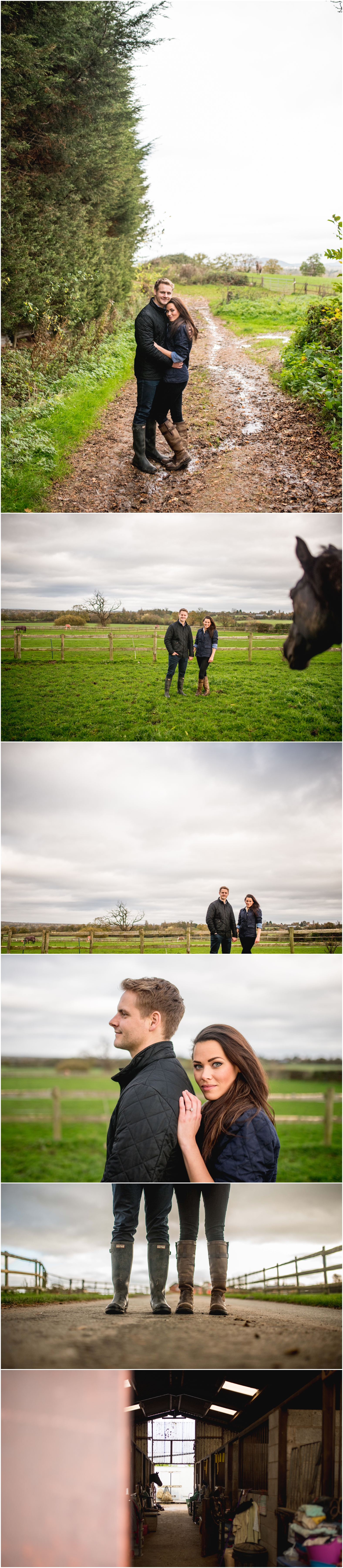 Sam and Lian's engagement shoot at the stables with horse Millie, wet and muddy with wellies by Lisa Carpenter Photography, West Midlands and Worcester based wedding photographer
