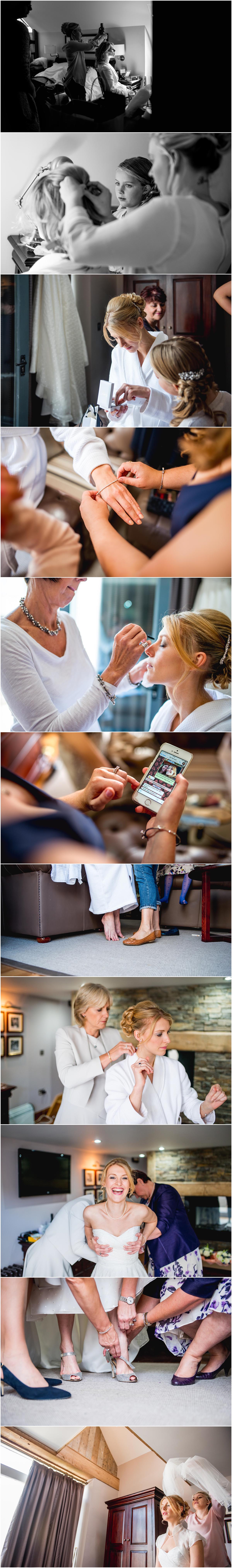 Bridal preparation at The New Inn before a Dorset wedding in Cerne Abbas