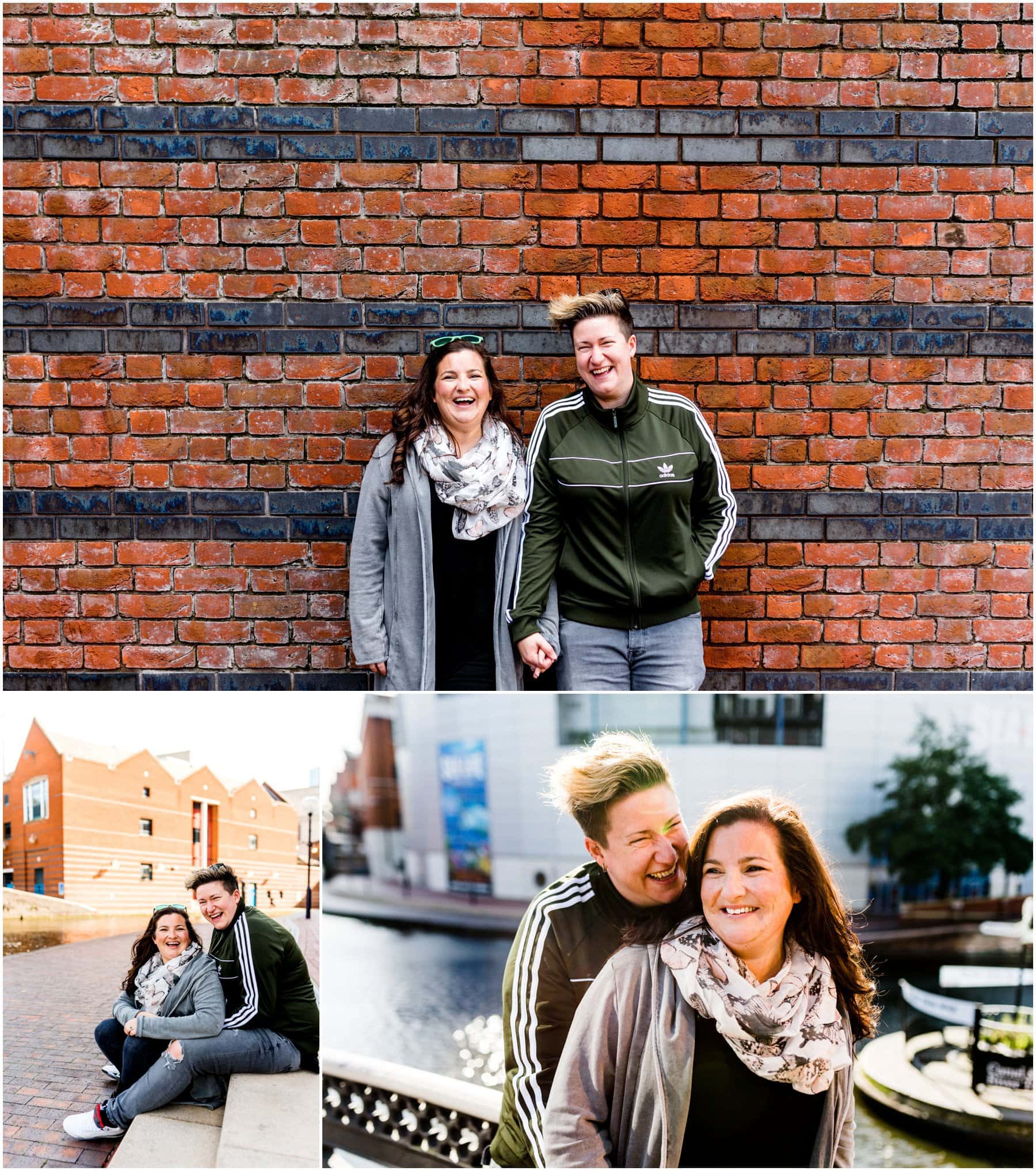 Becca and Suzy's Canalside Engagement Shoot around The Mailbox and The Cube in Birmingham City Centre. Photos by Lisa Carpenter Photography, West Midlands and Birmingham Wedding Photographer shooting alternative, cool and contemporary wedding photos.