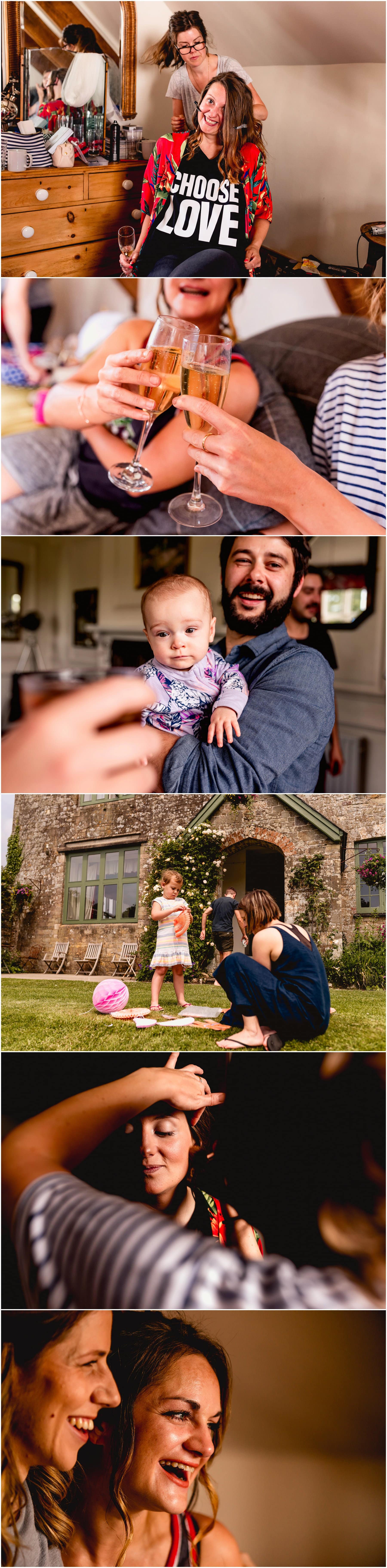 Bridal prep and groom prep photos at The Ash Barton Estate in Devon.