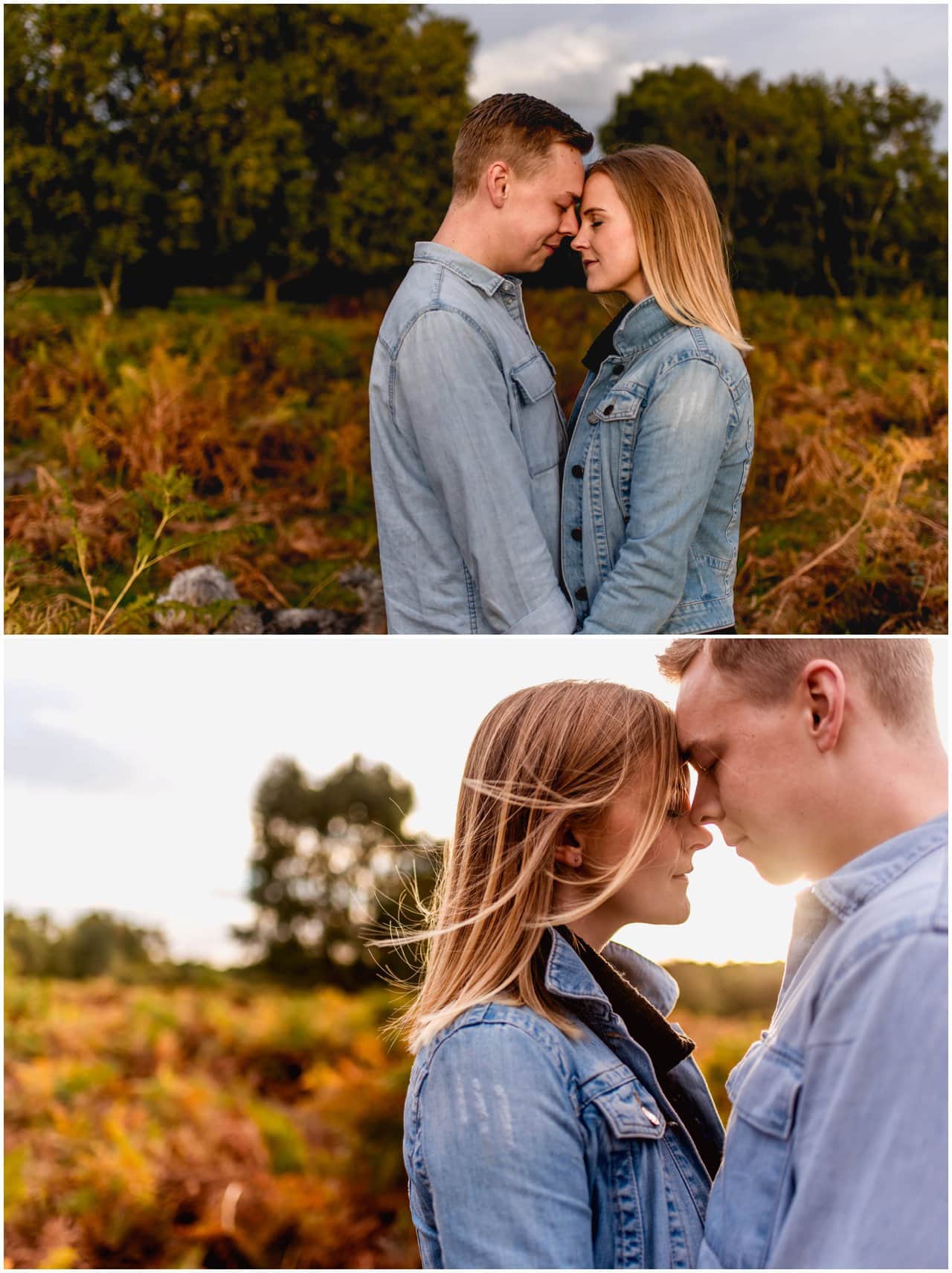 Couples engagement shoot in Sutton Park with dog at golden hour