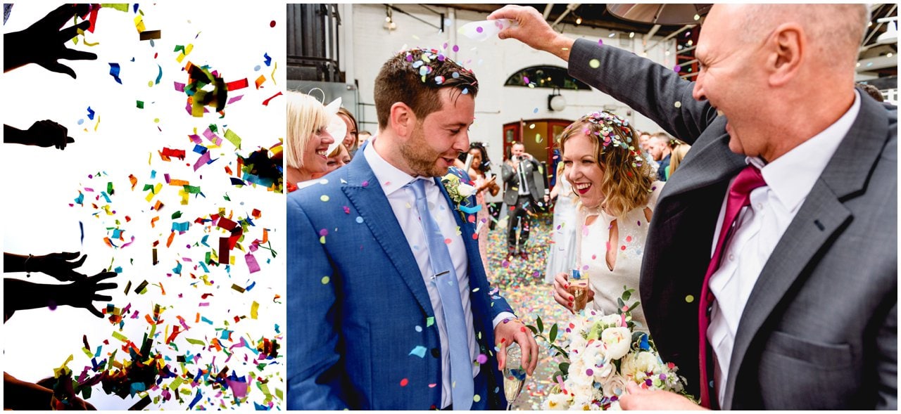 Colourful Confetti photos of Beck and Stu