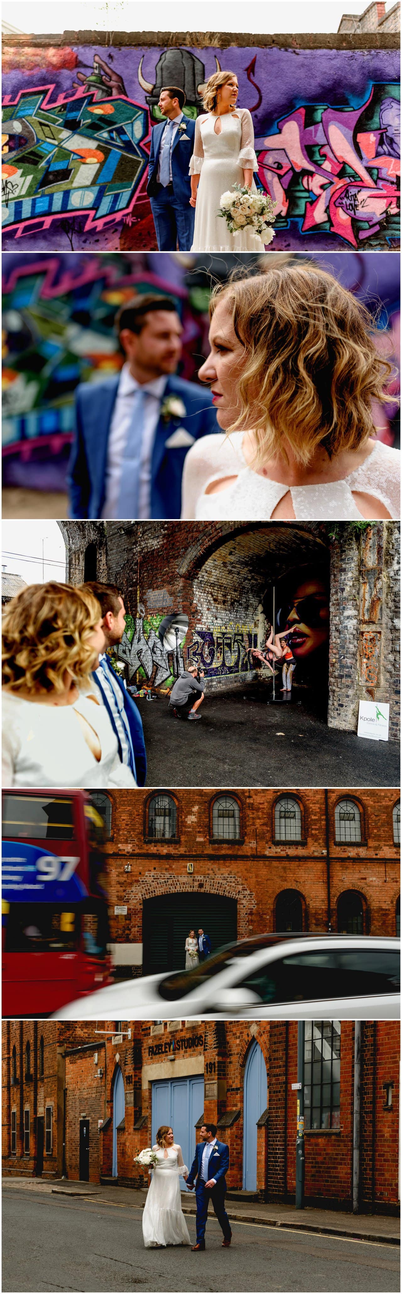 Bride and groom portrait photos around Digbeth and The Custard Factory