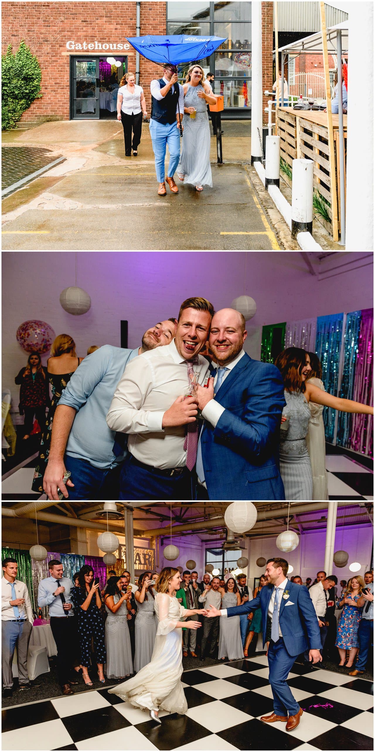 Candid photos of guests at a summer wedding at The Bond Company