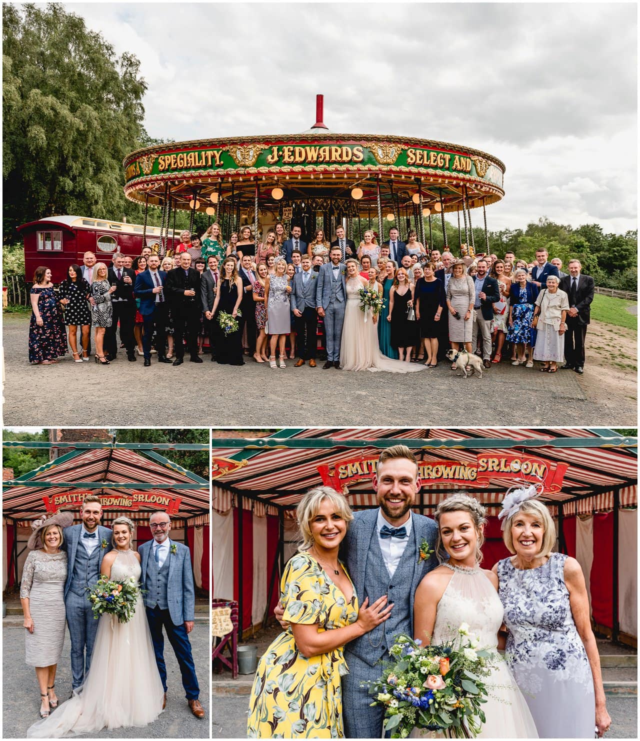Group family photos during wedding at Blists Hill Victorian Town Museum