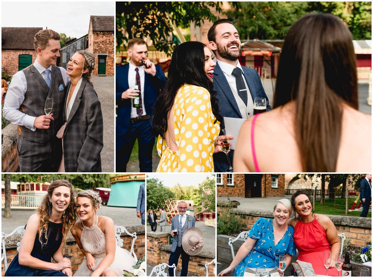 Candid documentary photos of people having fun at a wedding