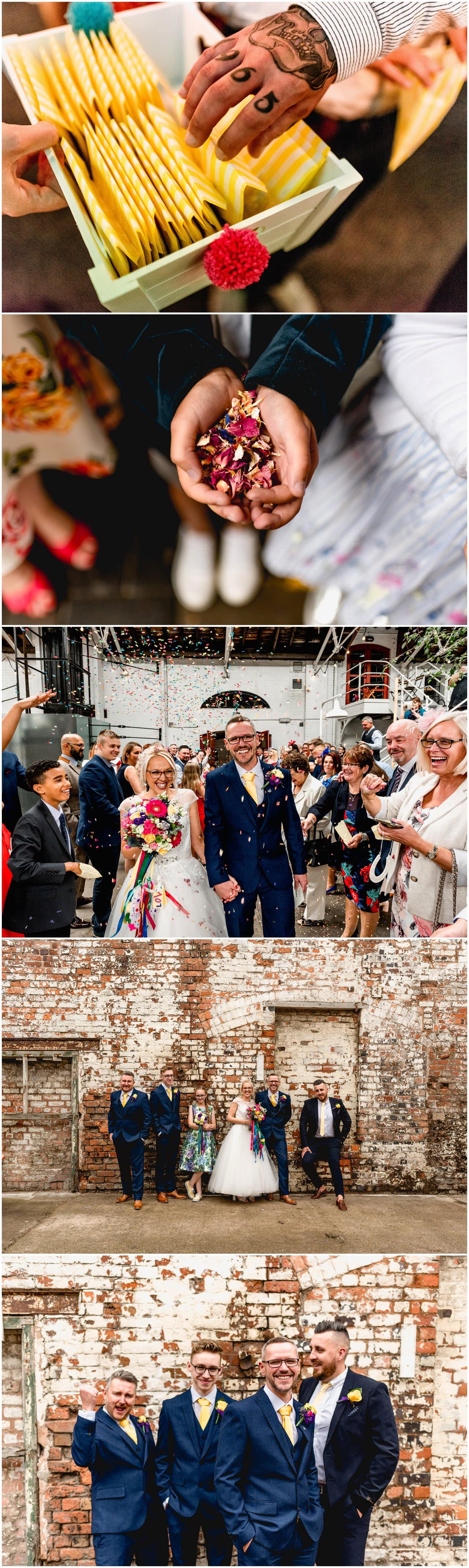 Bright colourful confetti tunnel throwing at The Bond Company.