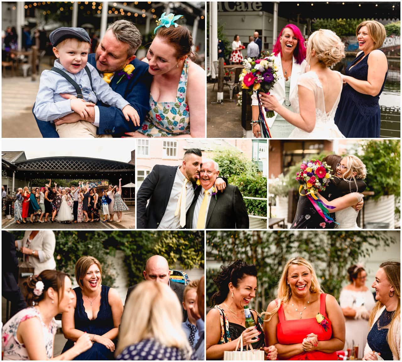 Candid documentary photos at a summer weddings outside The Bond Company under the canopy.