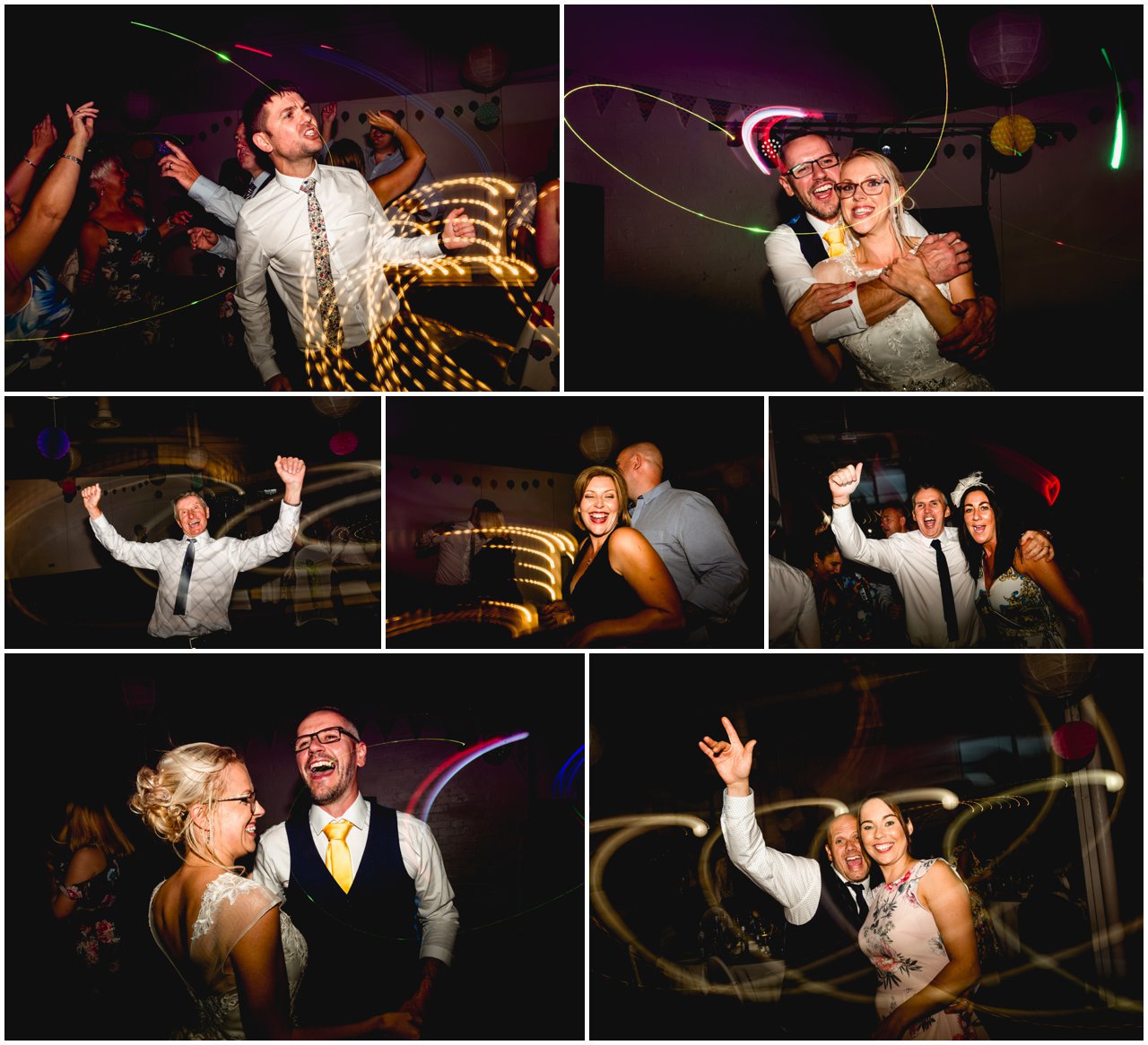 Guest dancing shots after first dance at a wedding at The Bond Company in Digbeth.
