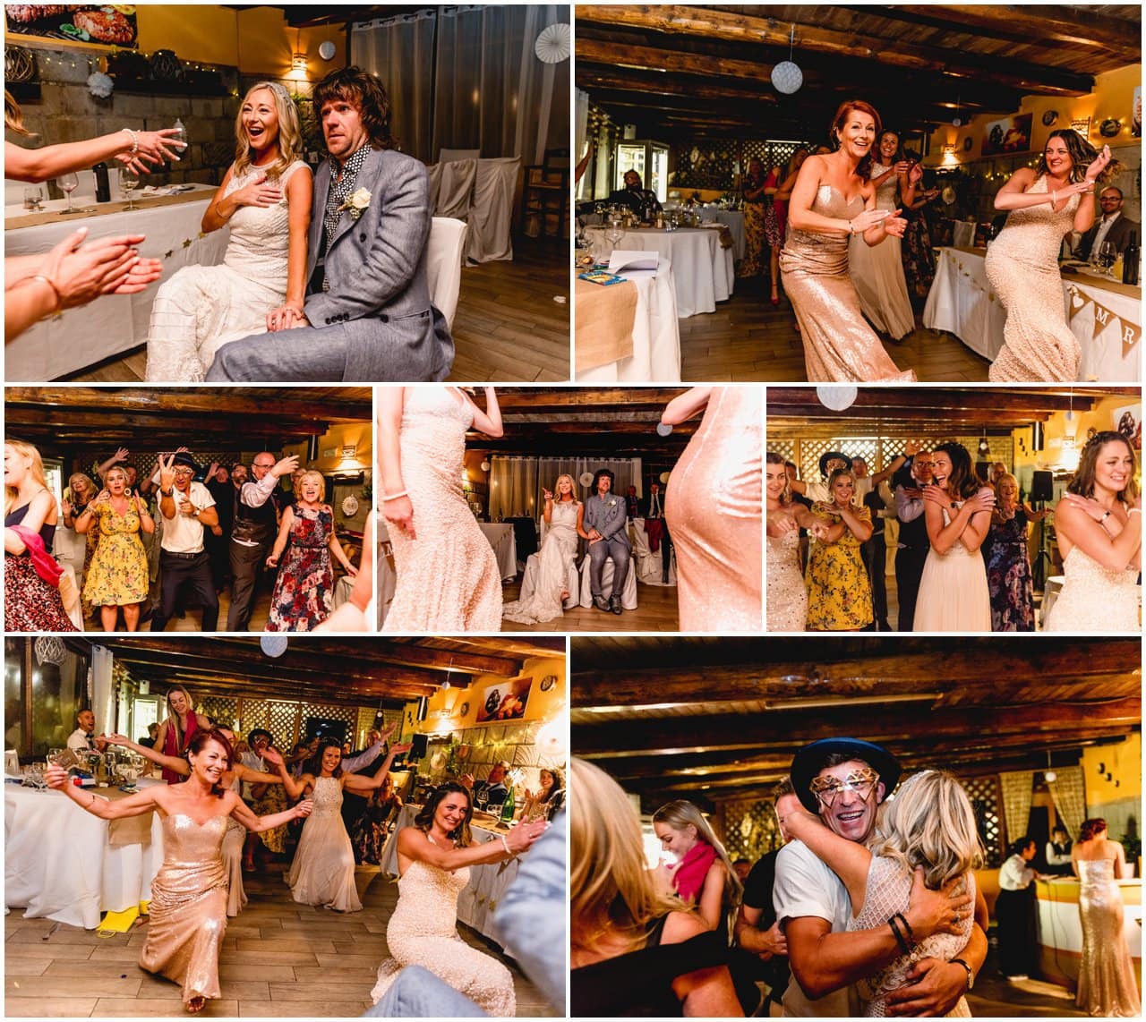 Scottish wedding guests flash mob choreographed dance at a destination wedding in Sorrento.