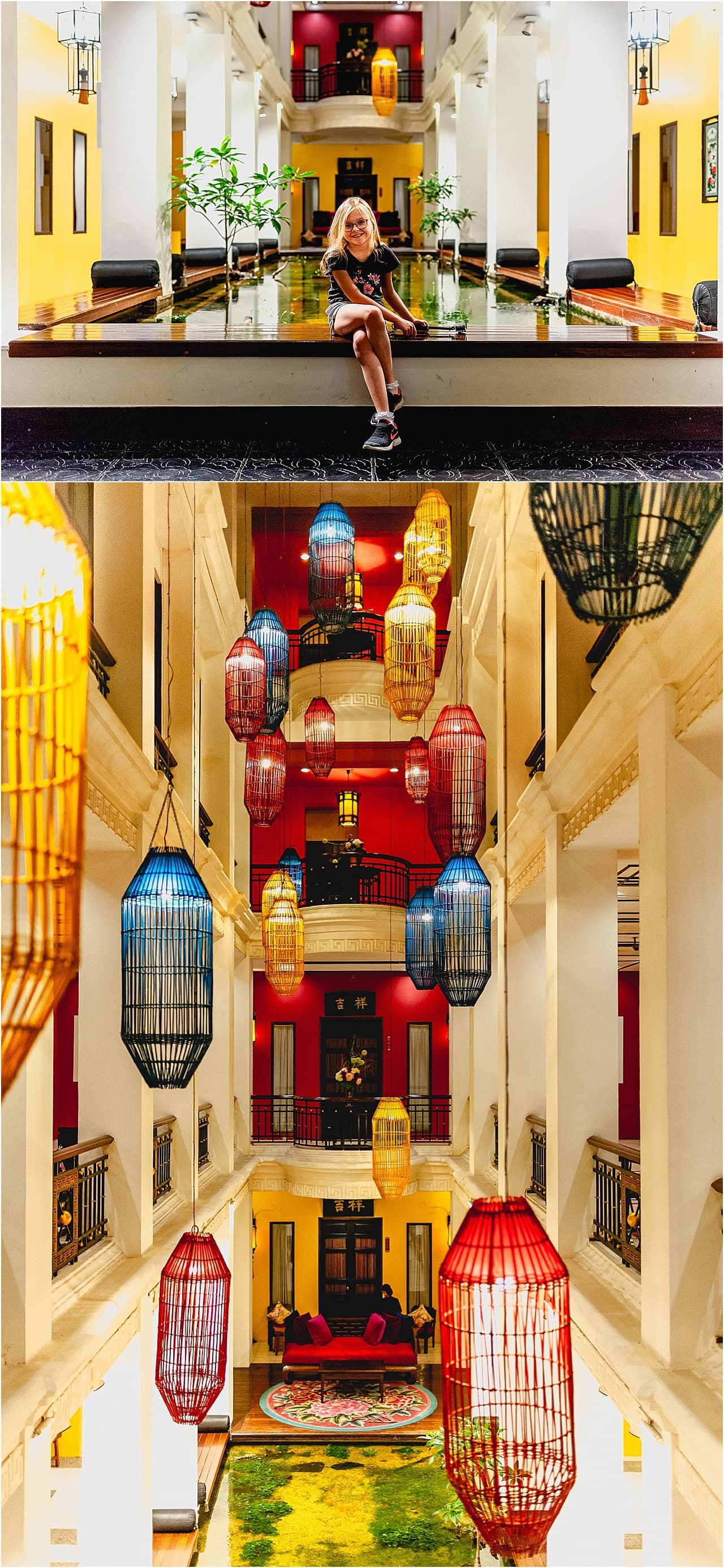 Lanterns hanging in the foyer of The Shanghai Mansion Hotel in Bangkok