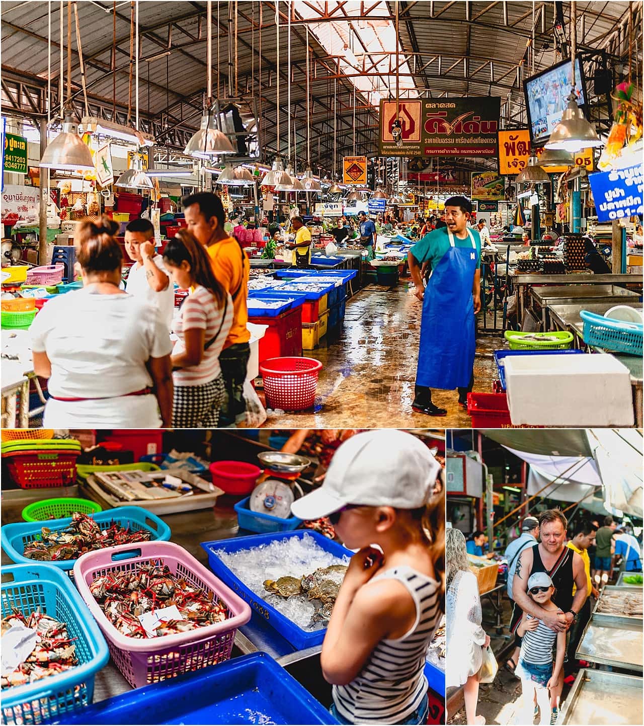 The Railway Market in Bangkok, busy market of people selling fish