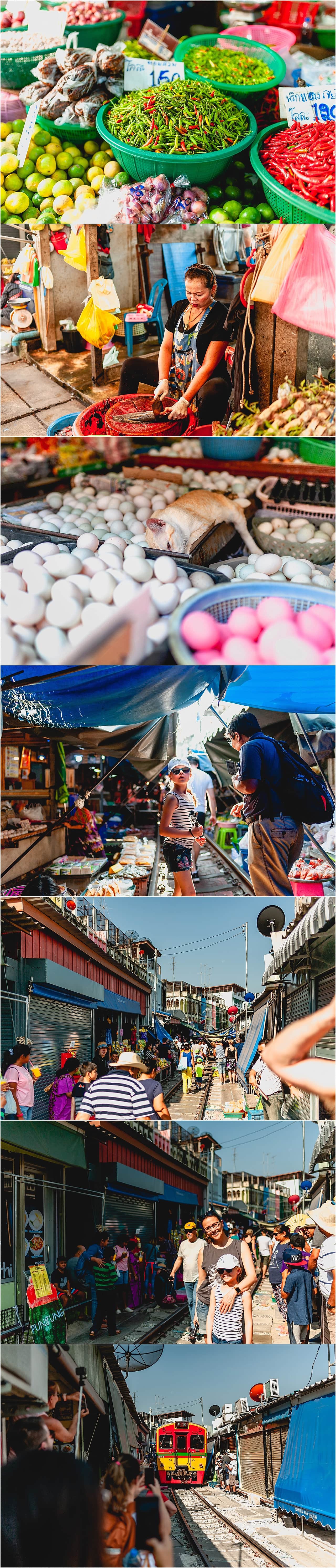 The Railway Market in Bangkok, busy market of people selling fish and other local produce