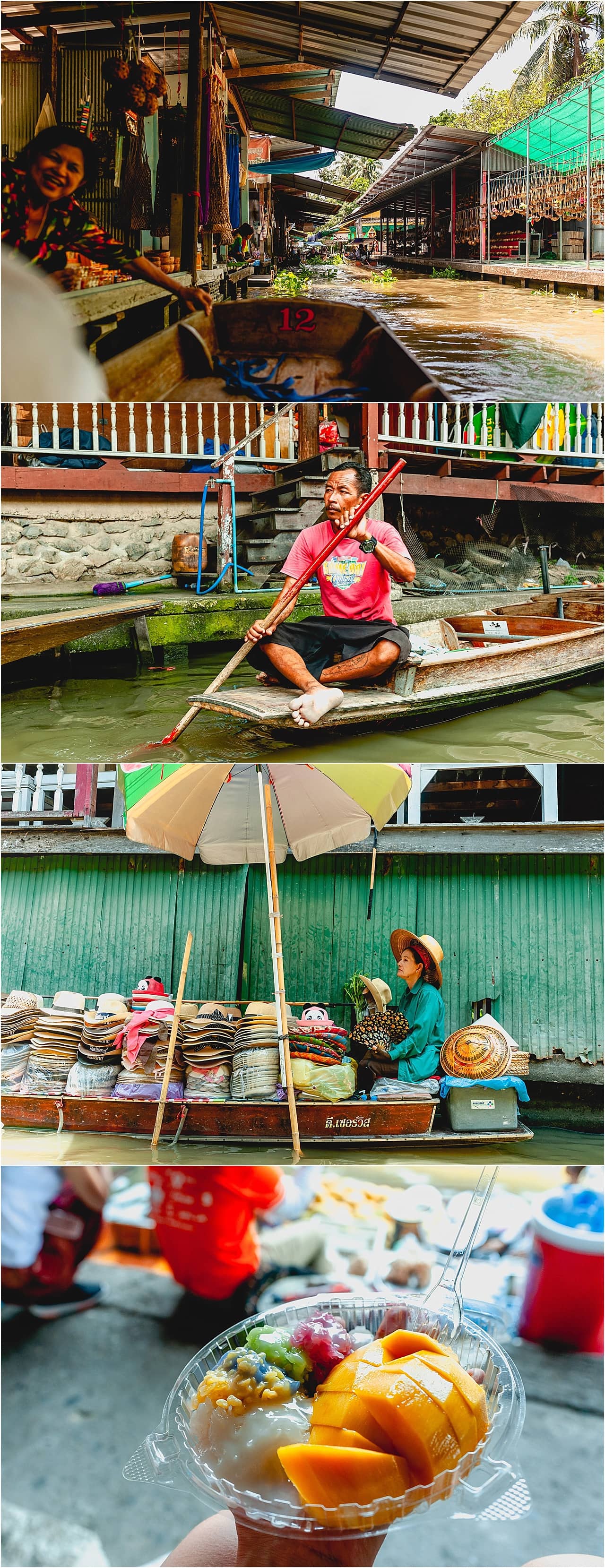 Thai store owners on their boats at Flaoting Market in Bangkok