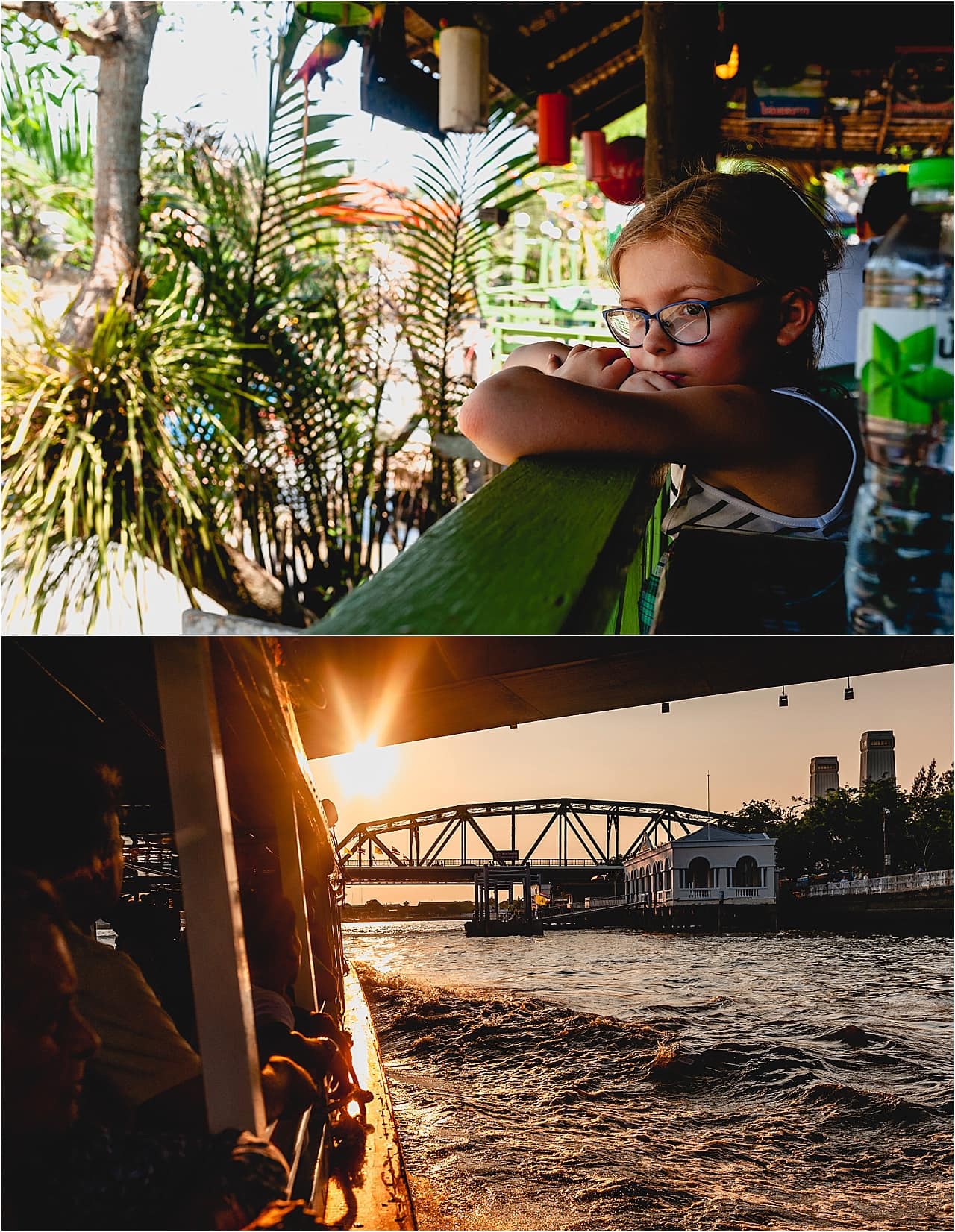 sunset over the Chaophraya river taken from passenger ferry