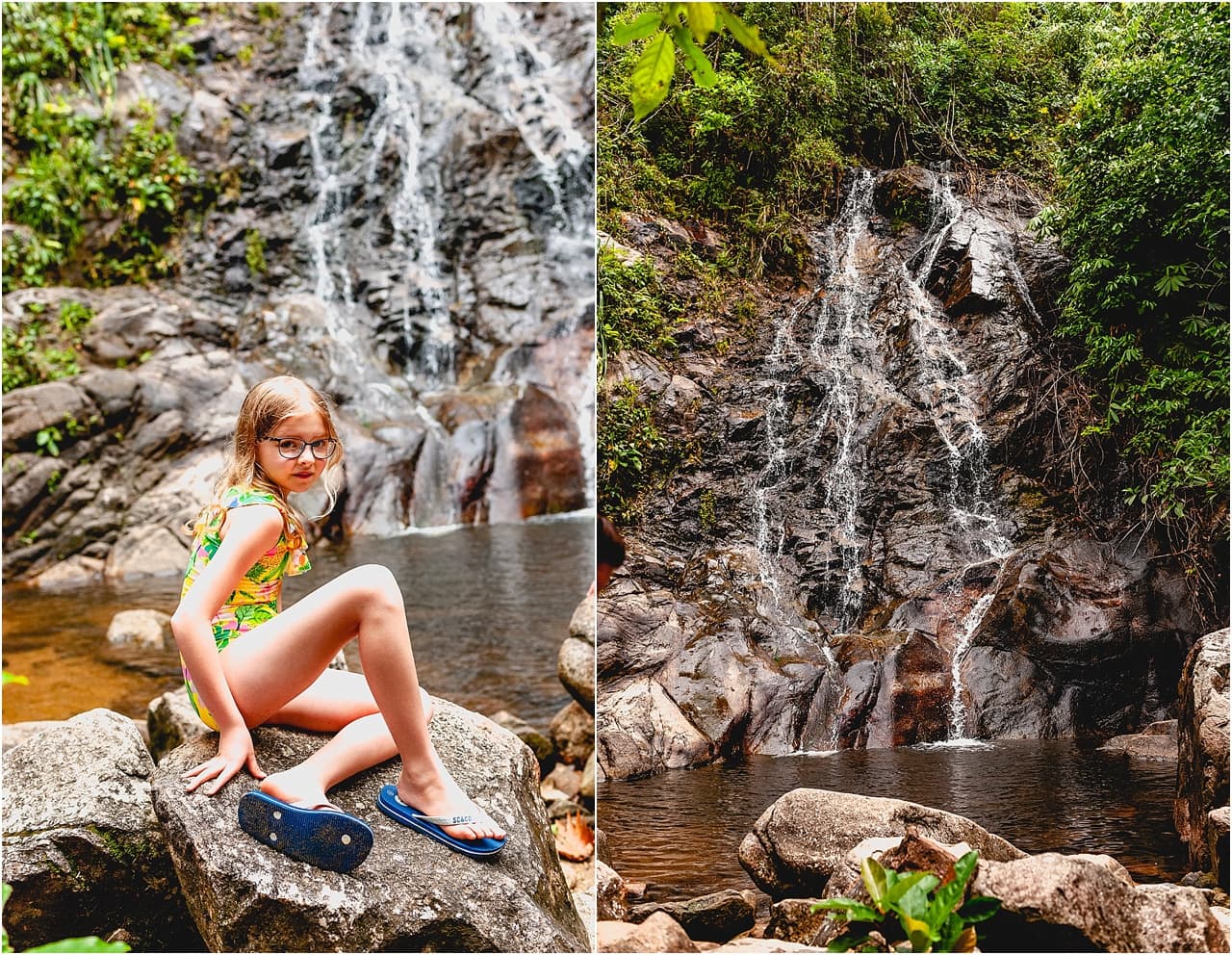 Child sitting on stone at Sam Rung Waterfall in Khao Lak