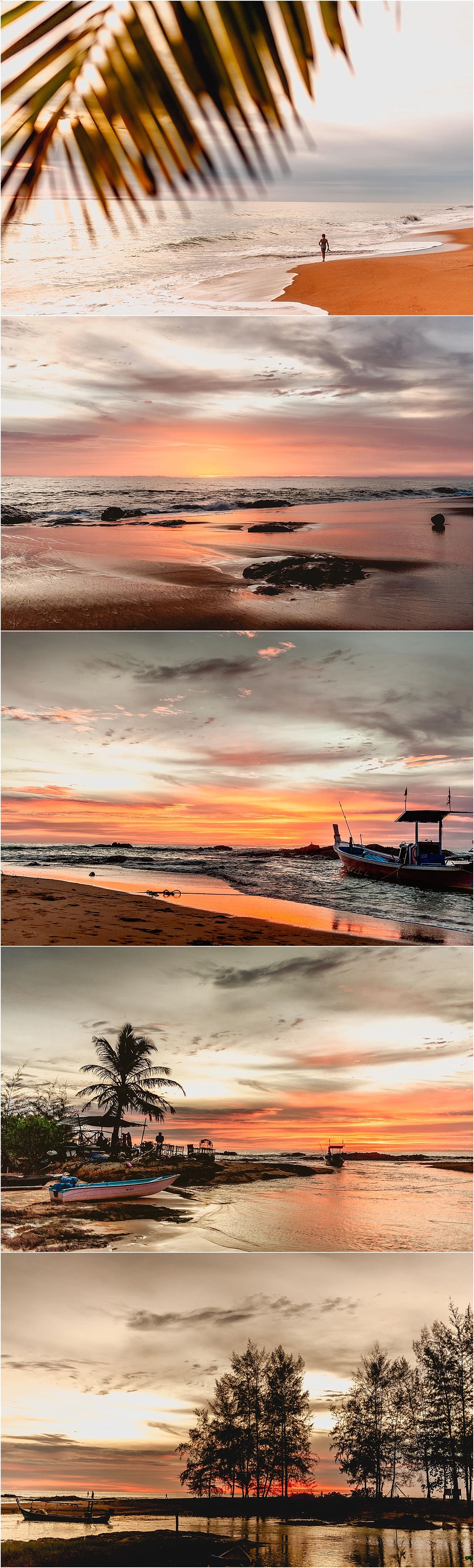 sunset in Khao Lak, Thailand with fishing boat in foreground