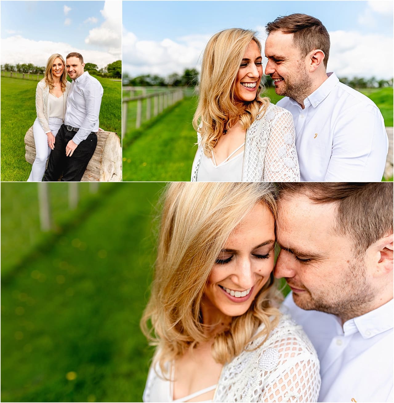 Engagement shoot with bride and groom on a farm