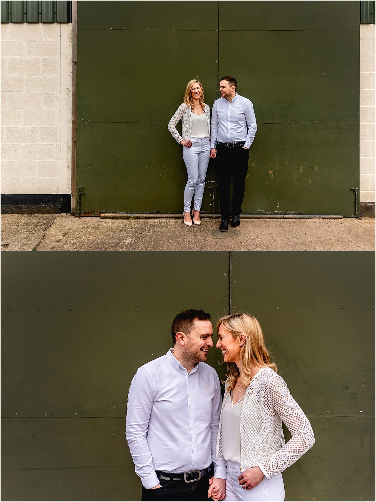 Engagement shoot with bride and groom on a farm