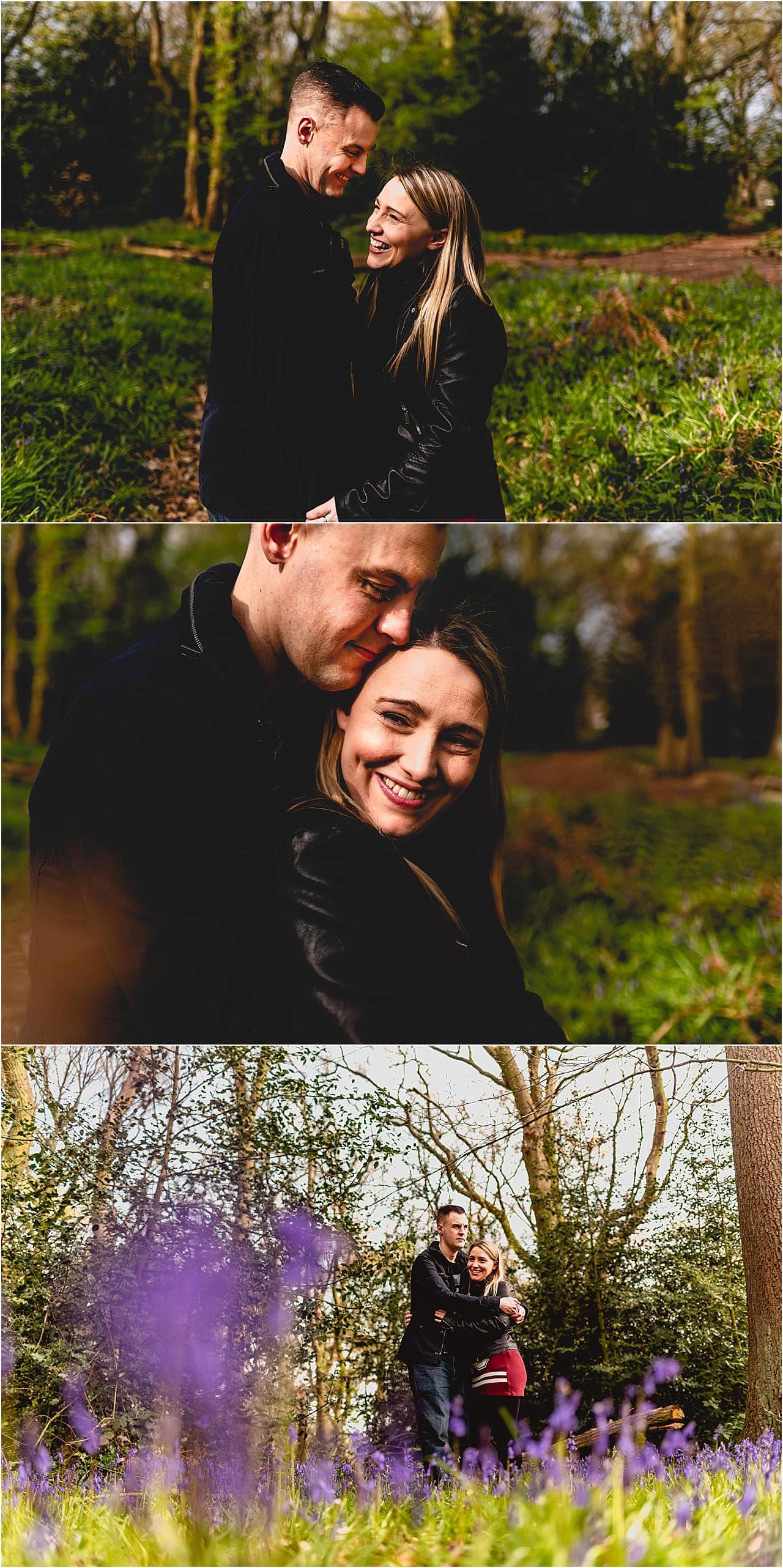 Engagement shoot in Jones Woods with Laura and Martin, couple cuddling in the woods