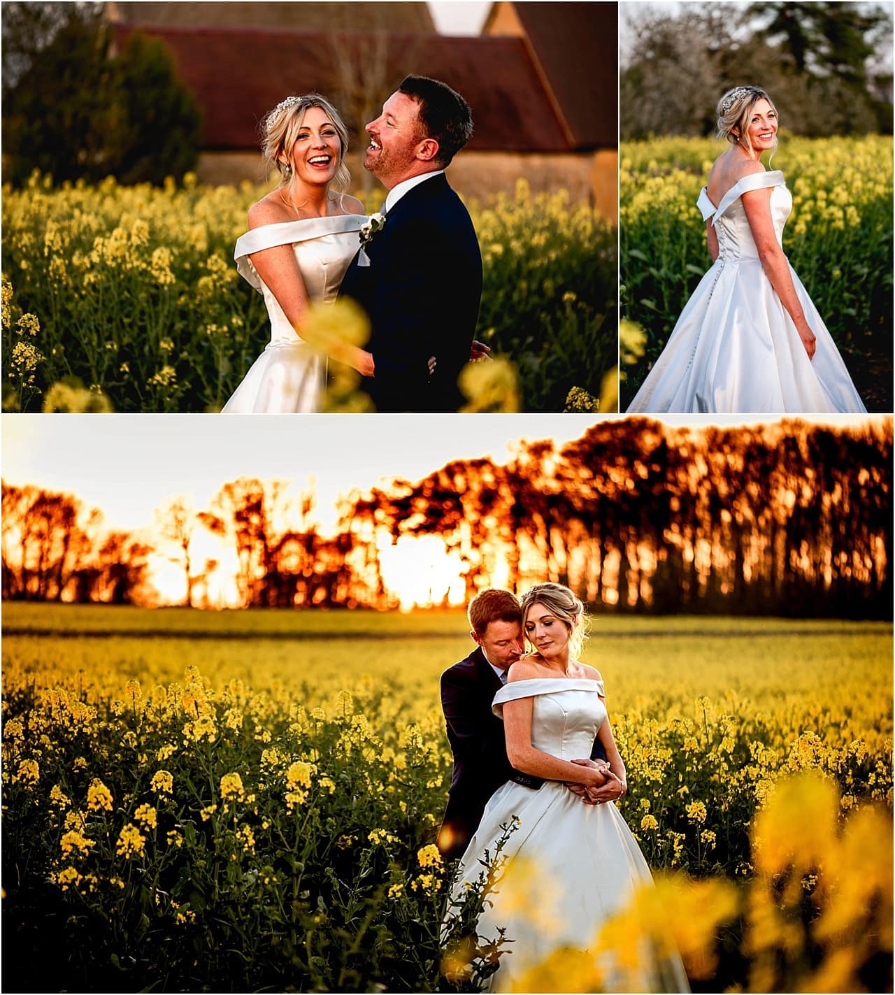 Golden hour photos in yellow rape seed field at Lapstone Barn in the Cotswolds.