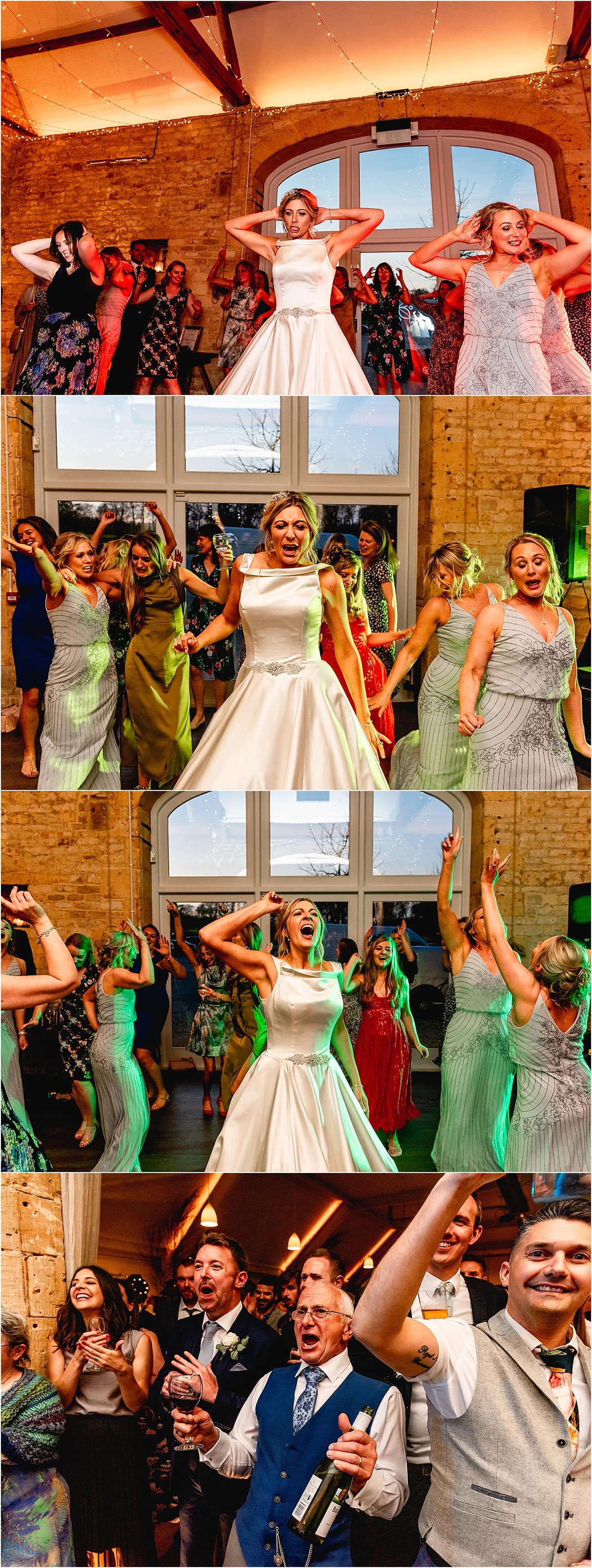 Bride and bridesmaids dance to the Spice Girls at a Lapstone Barn Wedding.