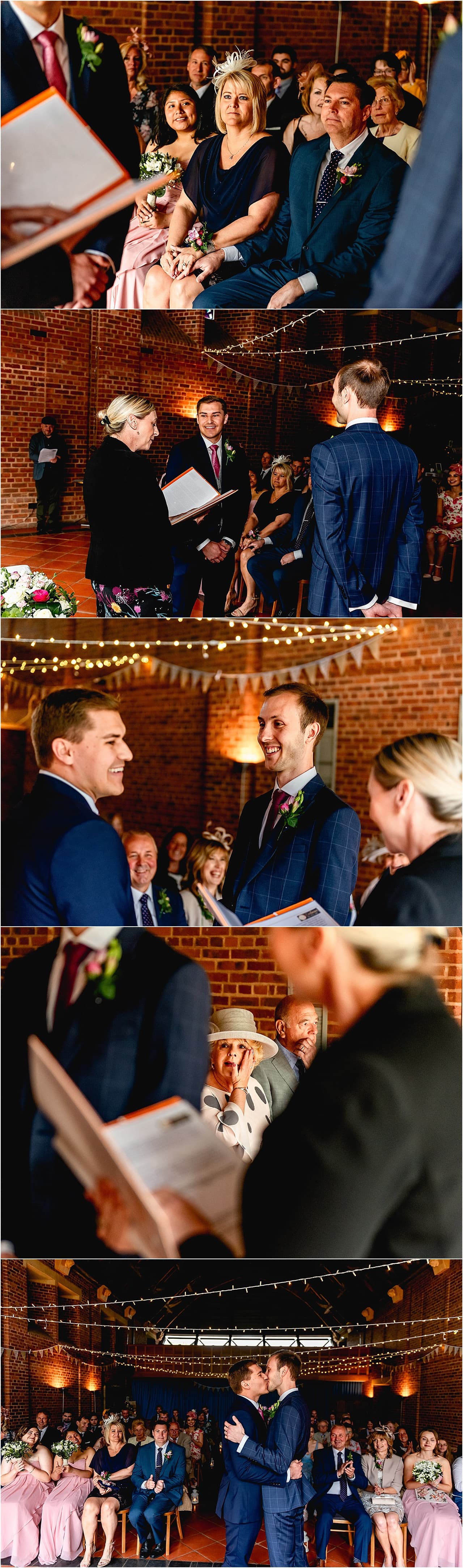Wedding ceremony between two men at a gay wedding with humanist celebrant.