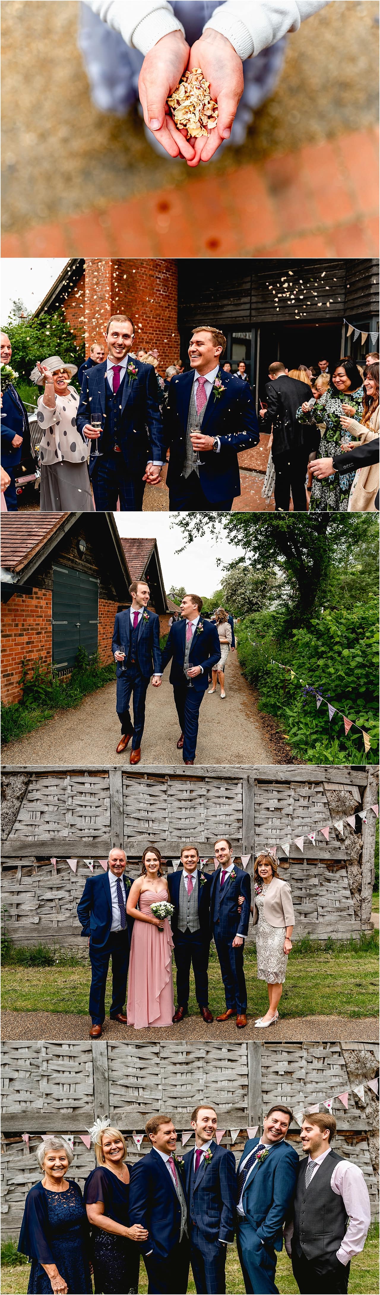 Confetti tunnel for two men who have just got married.