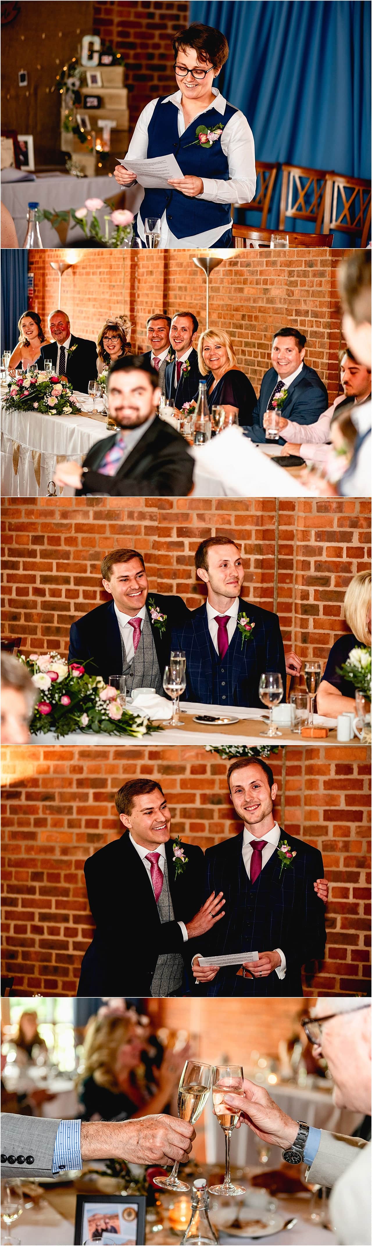 Guest and groom reactions to wedding day speeches from best women.