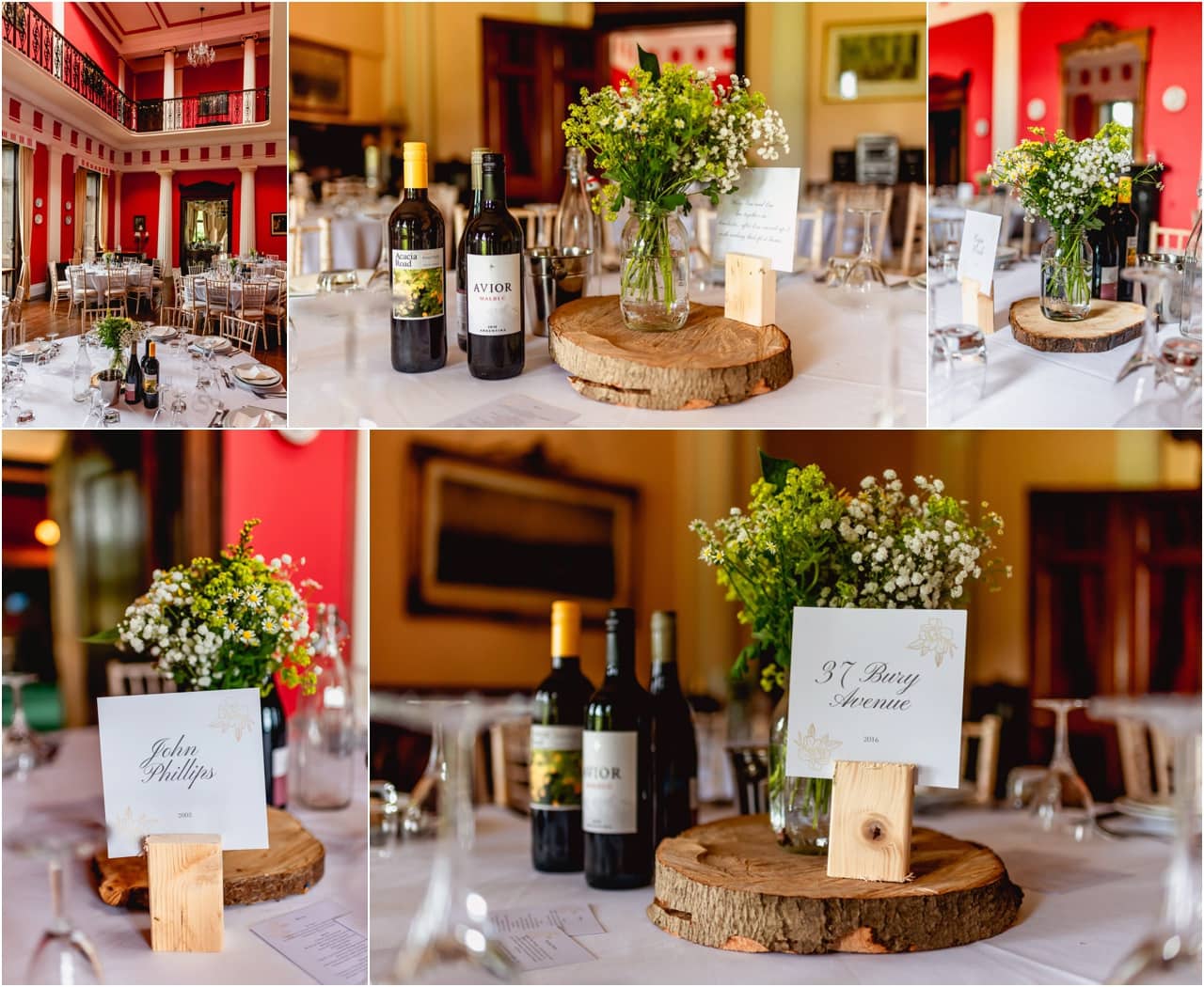 Table details at Buckland House in Devon before a wedding in the red room.