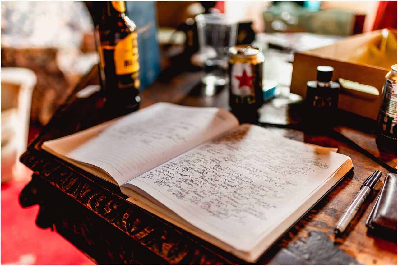 Grooms speech written into a note pad before a wedding.
