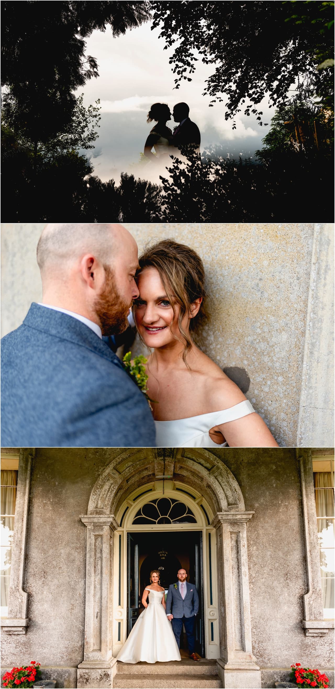 Creative portrait photos of Tim and Emily at their wedding.