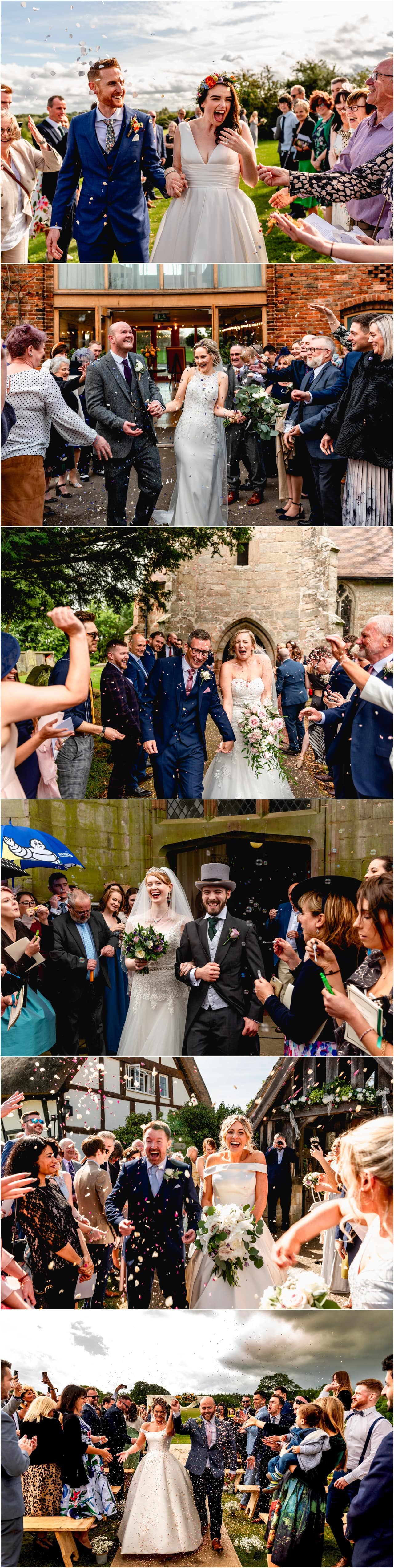 Confetti photos at wedding ceremony with bubbles instead of confetti