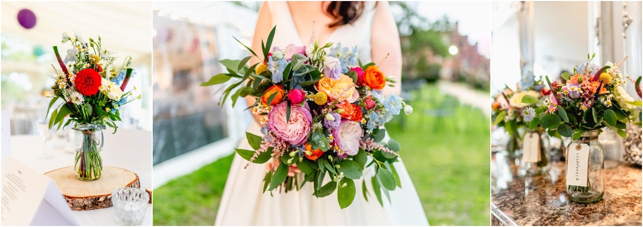 Colourful wedding flowers and bouquets
