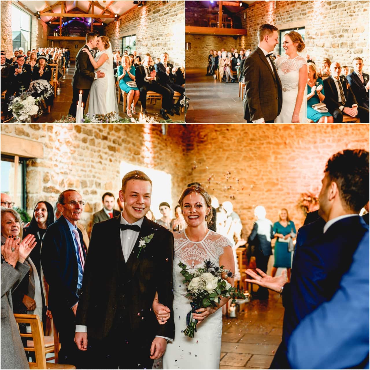 Bride and groom kiss to seal their marriage in a ceremony at Dodford Manor in Northampton.