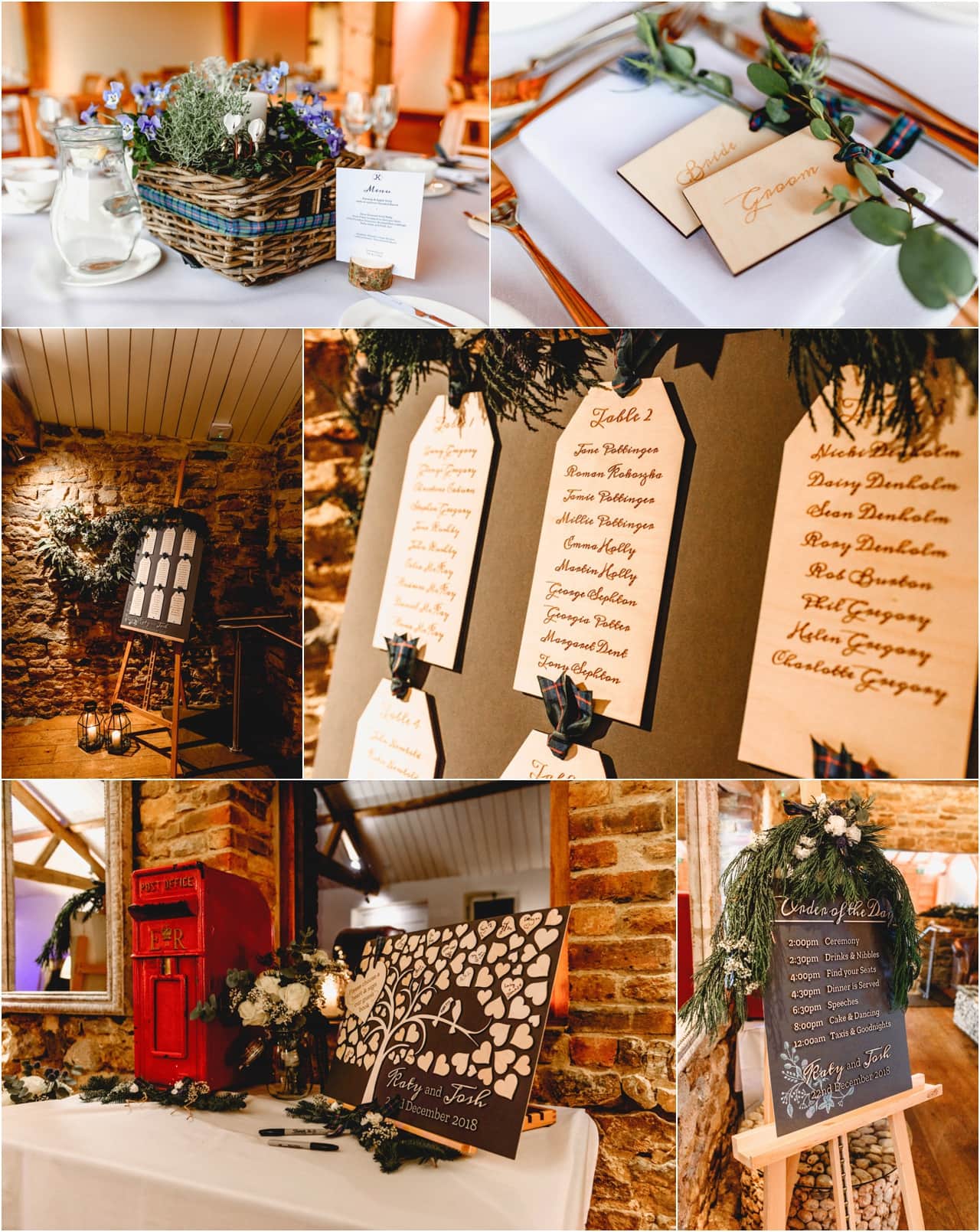 Table details and wedding signs at Dodford Manor winter wedding