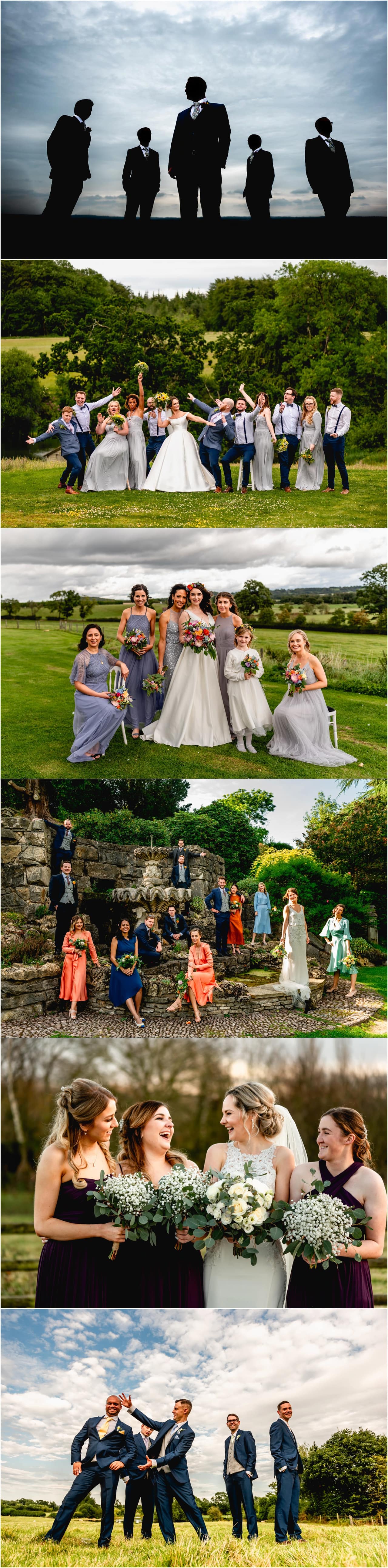 Bridal party bridesmaids and ushers grouped together at a wedding