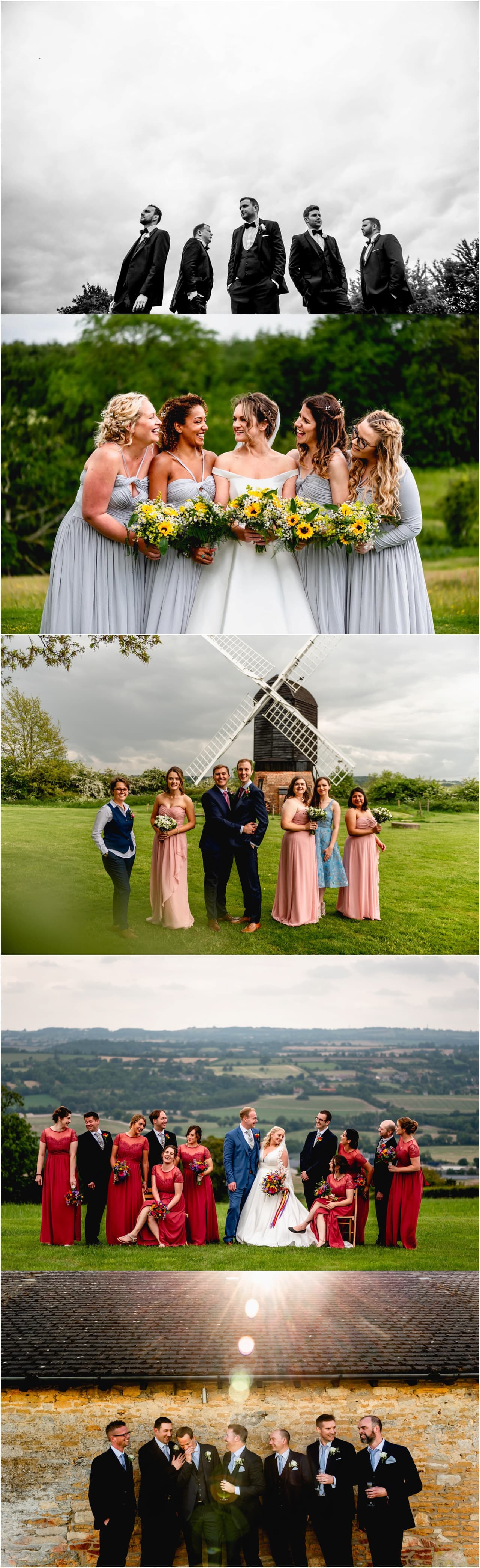 Bridal party stand by windmill at Avoncroft Museum of Buildings