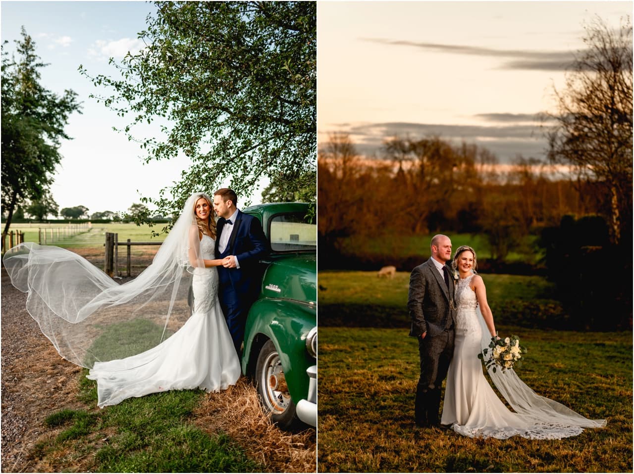 Bride and groom portrait photography at golden hour at Mythe Barn