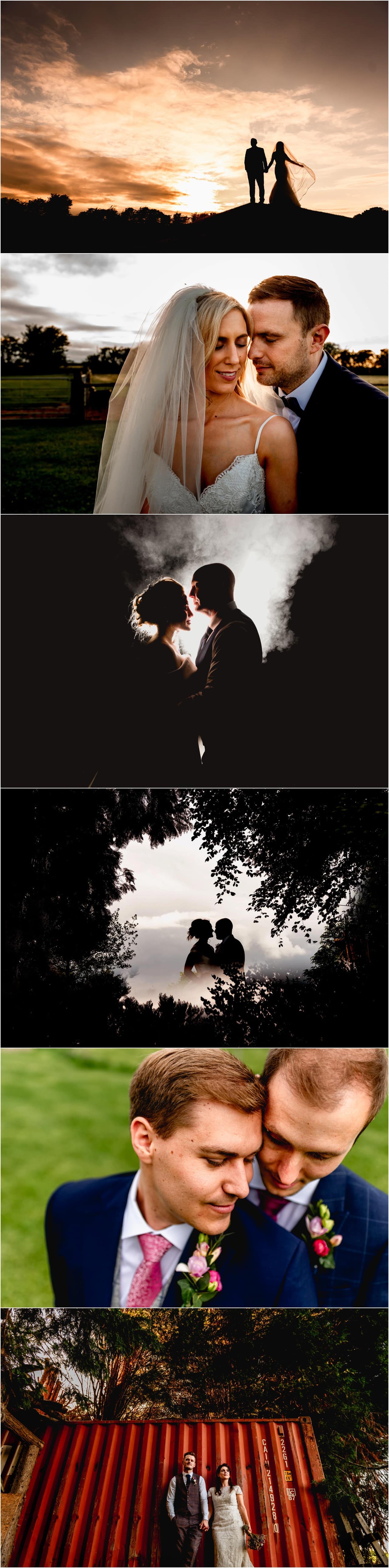 Creative wedding photography, portraits of bride and groom with reflection at Buckland House in Devon