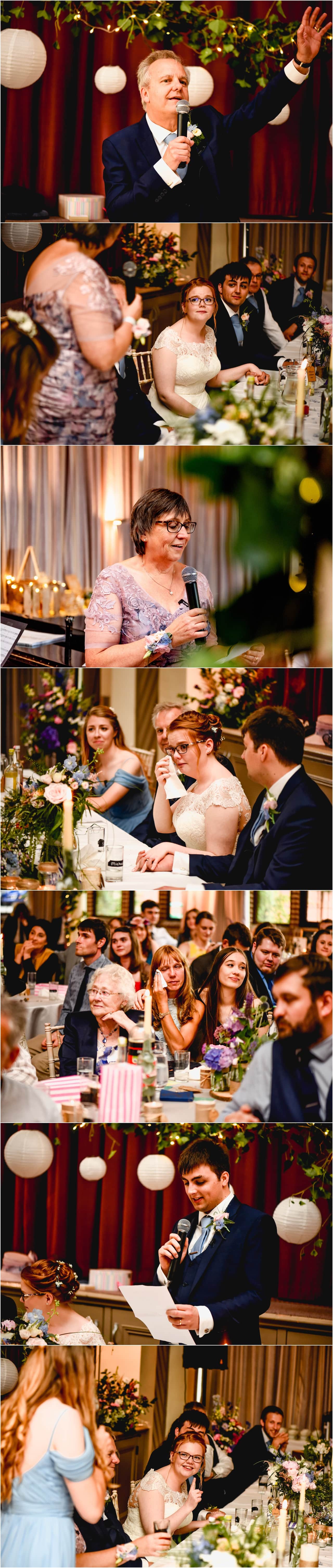 Speeches during a wedding breakfast at Wrekin College; reactions from emotional guests crying at brides Moms speech.