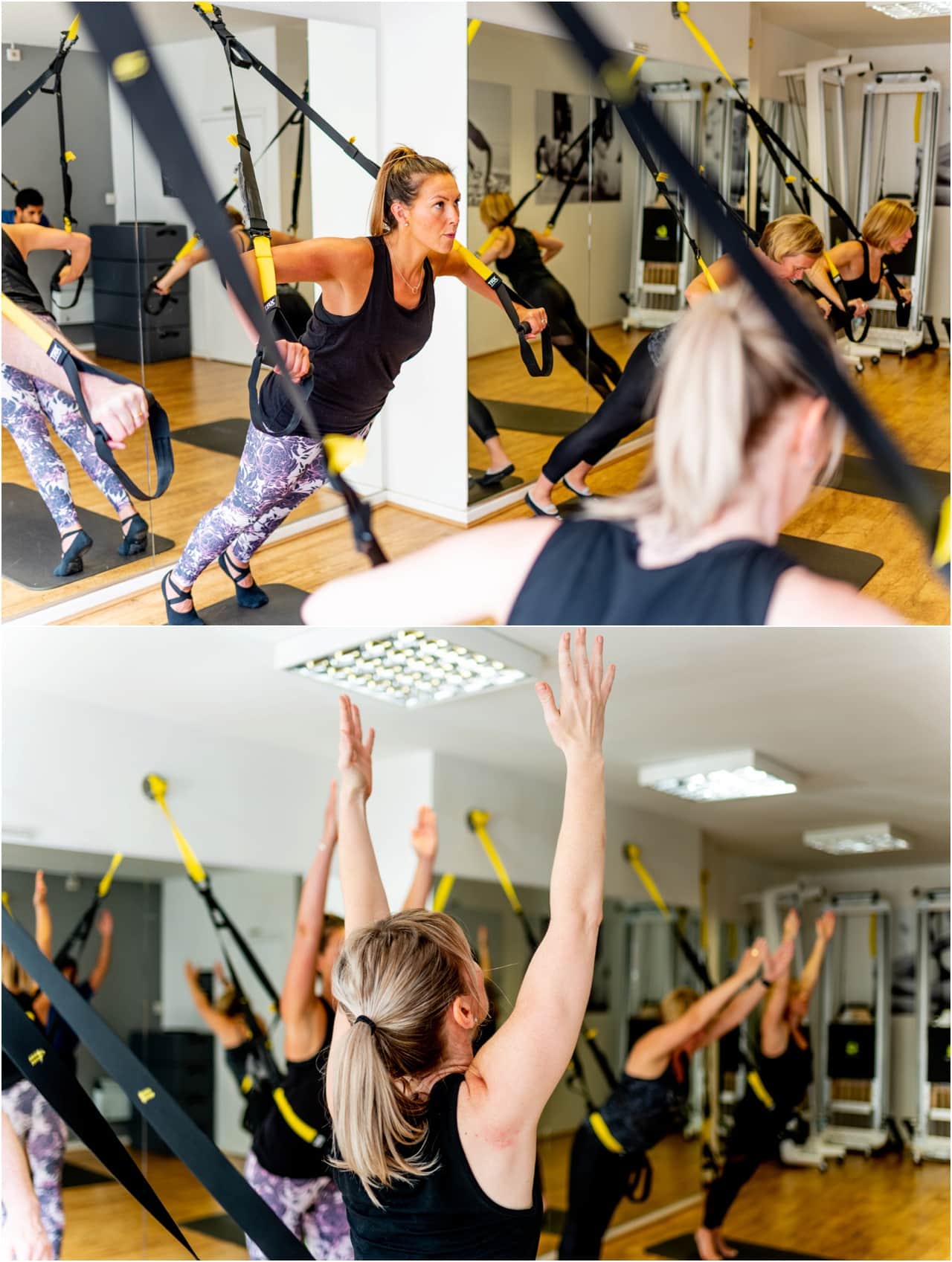 Small business photography of a TRX class in session at Pilates Lounge in Birmingham.