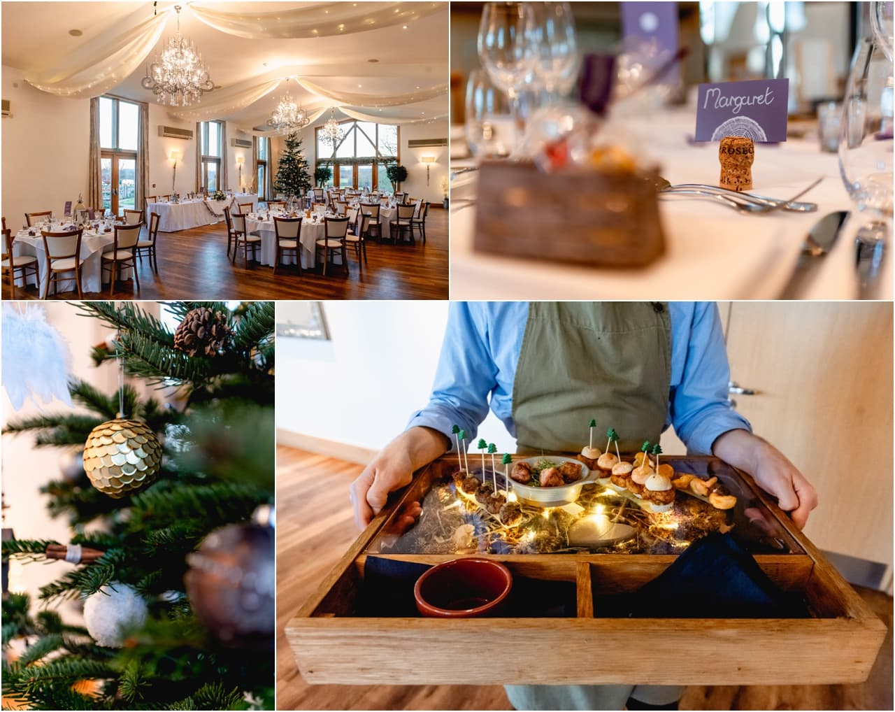 Room decorations and canapés dressed for a winter wedding in December in Atherstone.
