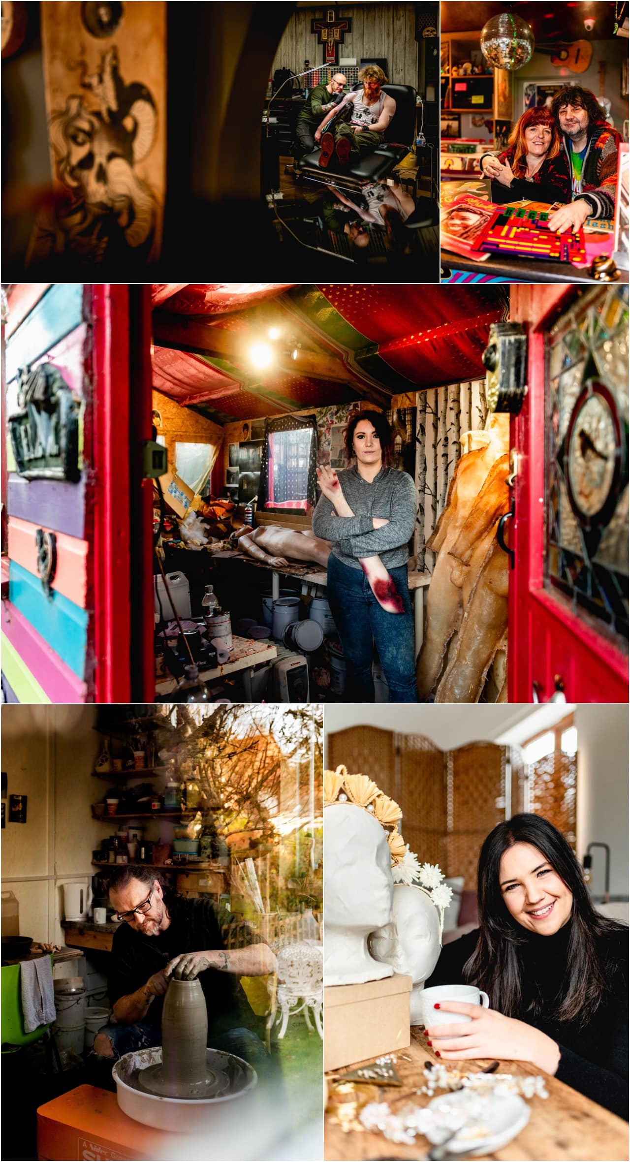 Boldmere business photography - Dark Horse Collective Tattooist, Lilley Studio Jewellery, Hannah Sunderland Author, Psychotron Records husband and wide team and Austin Raku pottery.