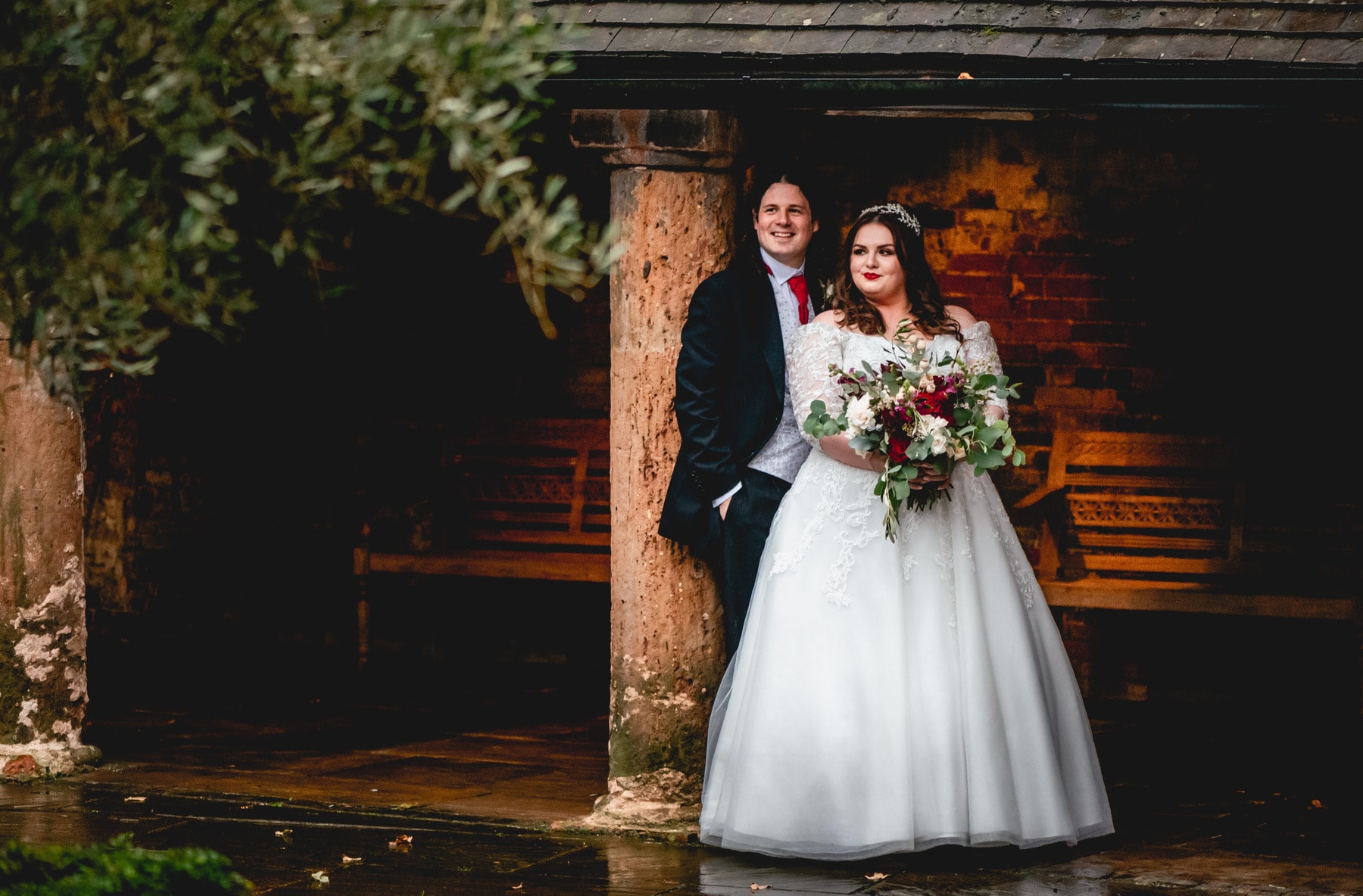Bride and groom portrait at Shustoke Barns