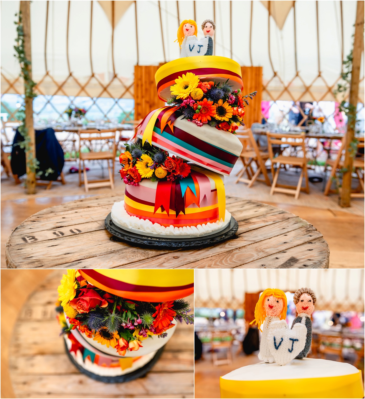 Fun and colourful wedding cake, unbalanced non symmetrical
