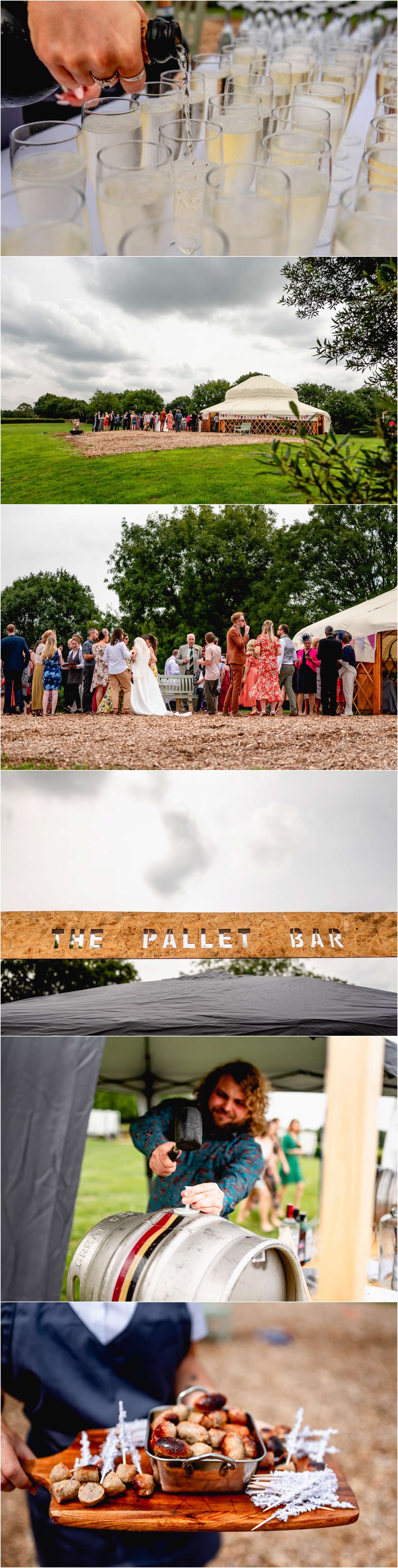 Wedding guests walk down a path from ceremony to reception during a fun, relaxed wedding in Glastonbury with a festival vibe